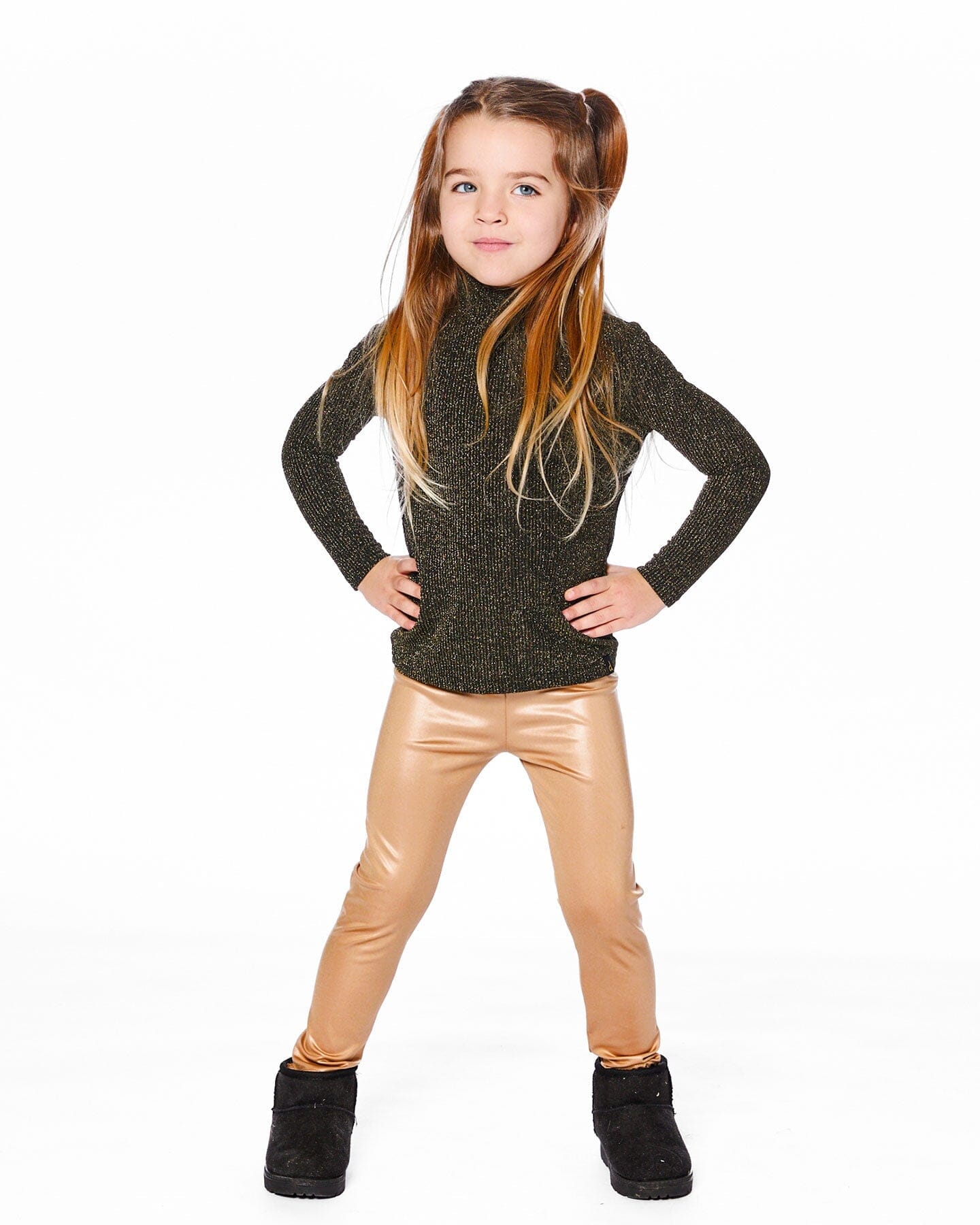 Stretch Shiny Leggings Golden Beige - Deux par Deux