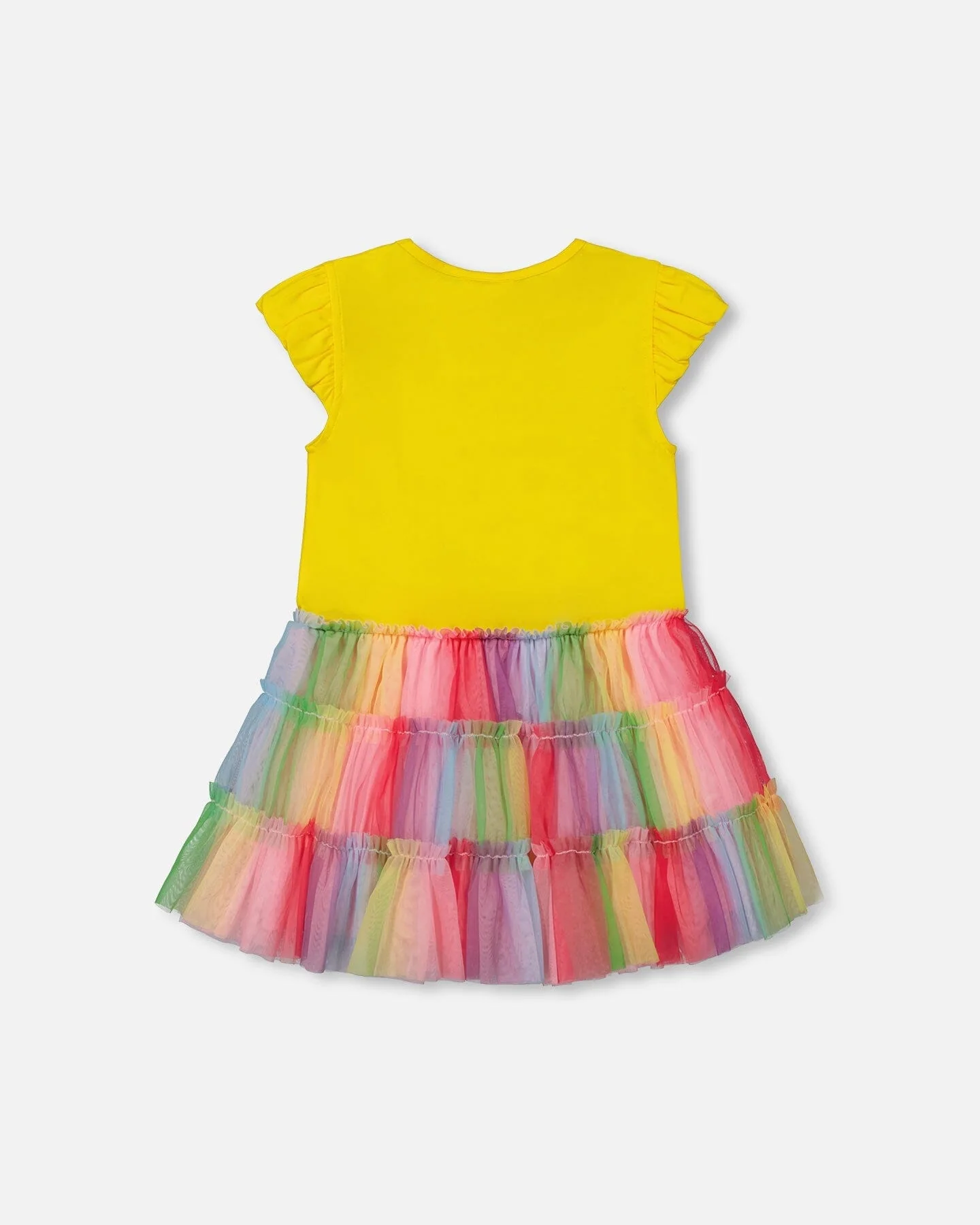 Short Sleeve Dress With Ruffle Tulle Skirt Multicolored - Deux par Deux