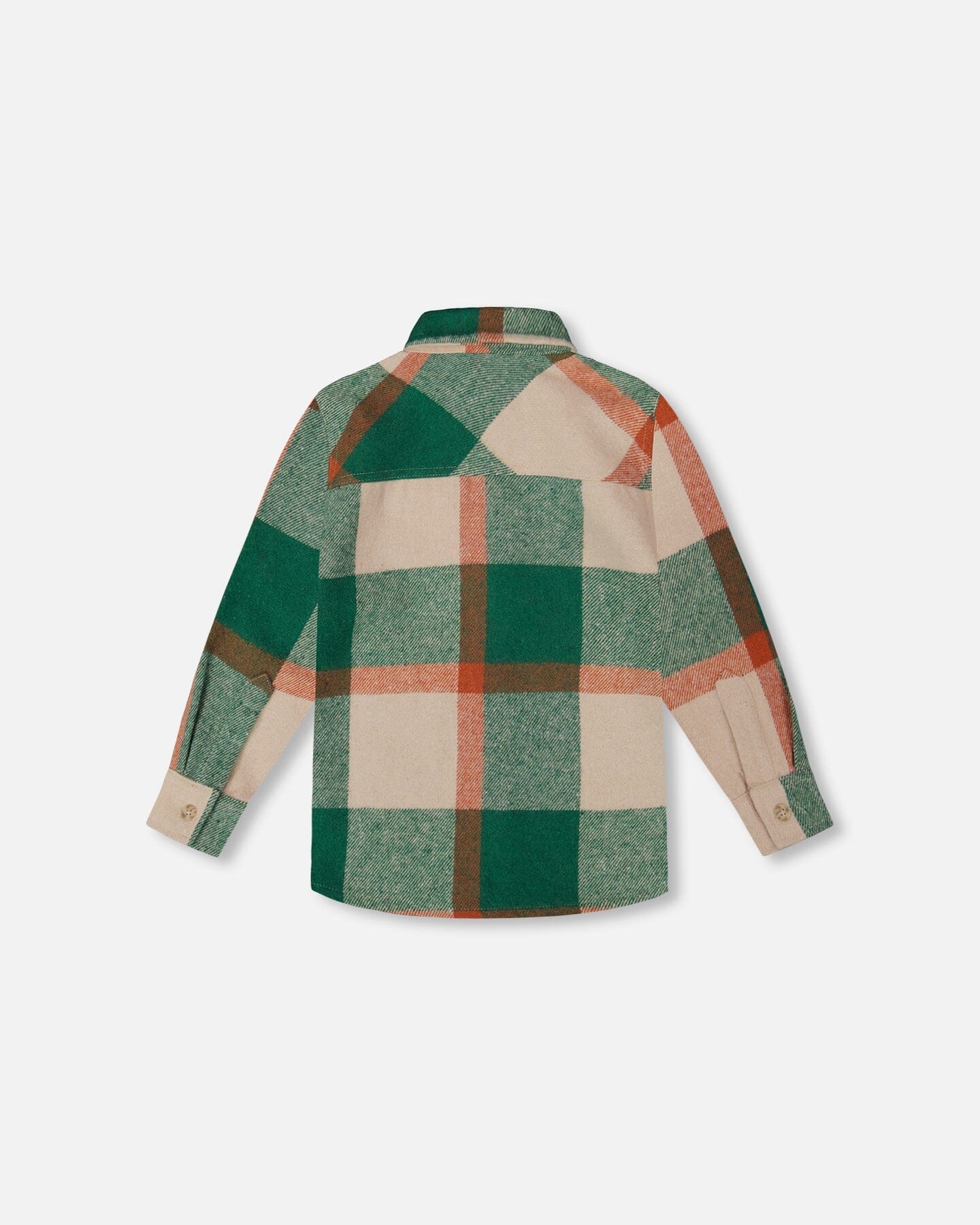 Long Sleeve Yarn Dyed Plaid Shirt Green And Orange - Deux par Deux