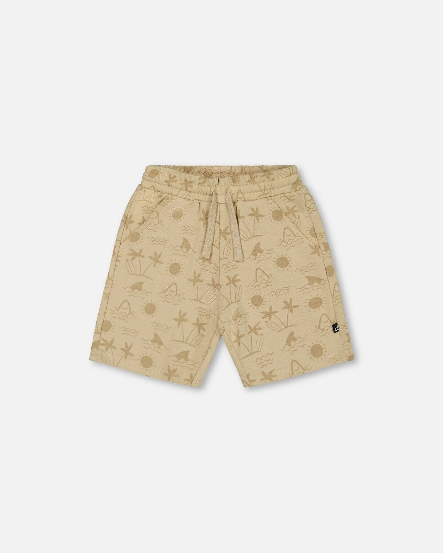 Printed French Terry Short Beige With Palm Trees - Deux par Deux