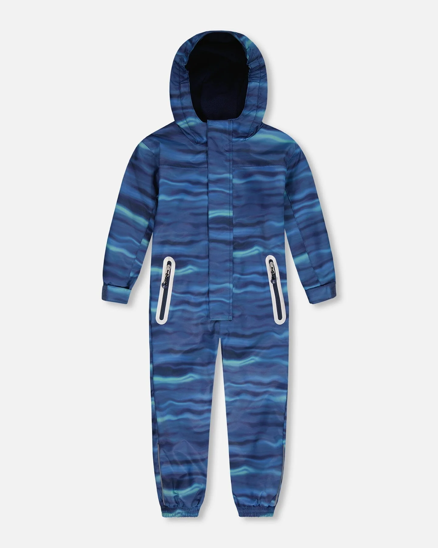 Printed Mid-Season One-Piece Outerwear Blue Wave And Black - Deux par Deux