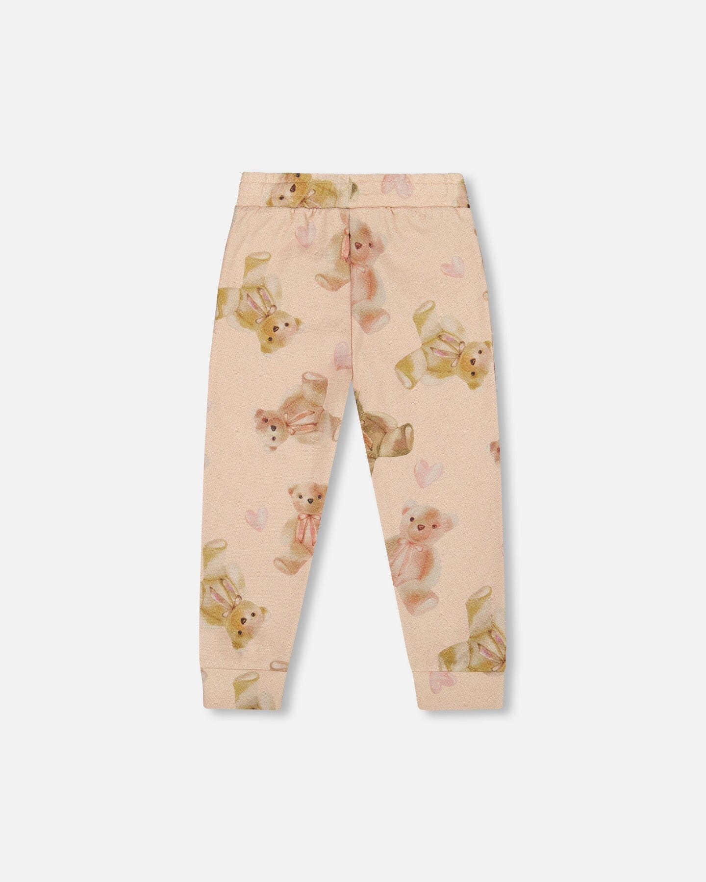 Glittering French Terry Sweatpants Beige Teddy Bear Print - Deux par Deux