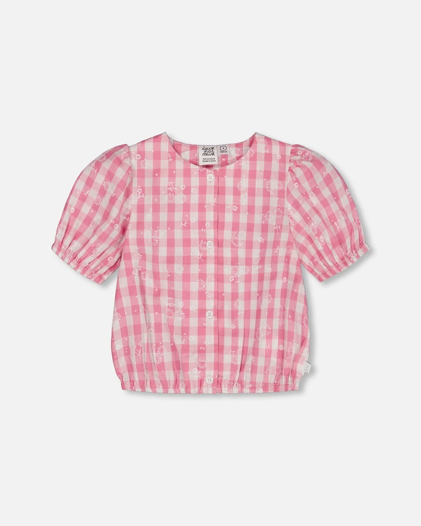 Puff Sleeve Top Pink And White Checks - Deux par Deux