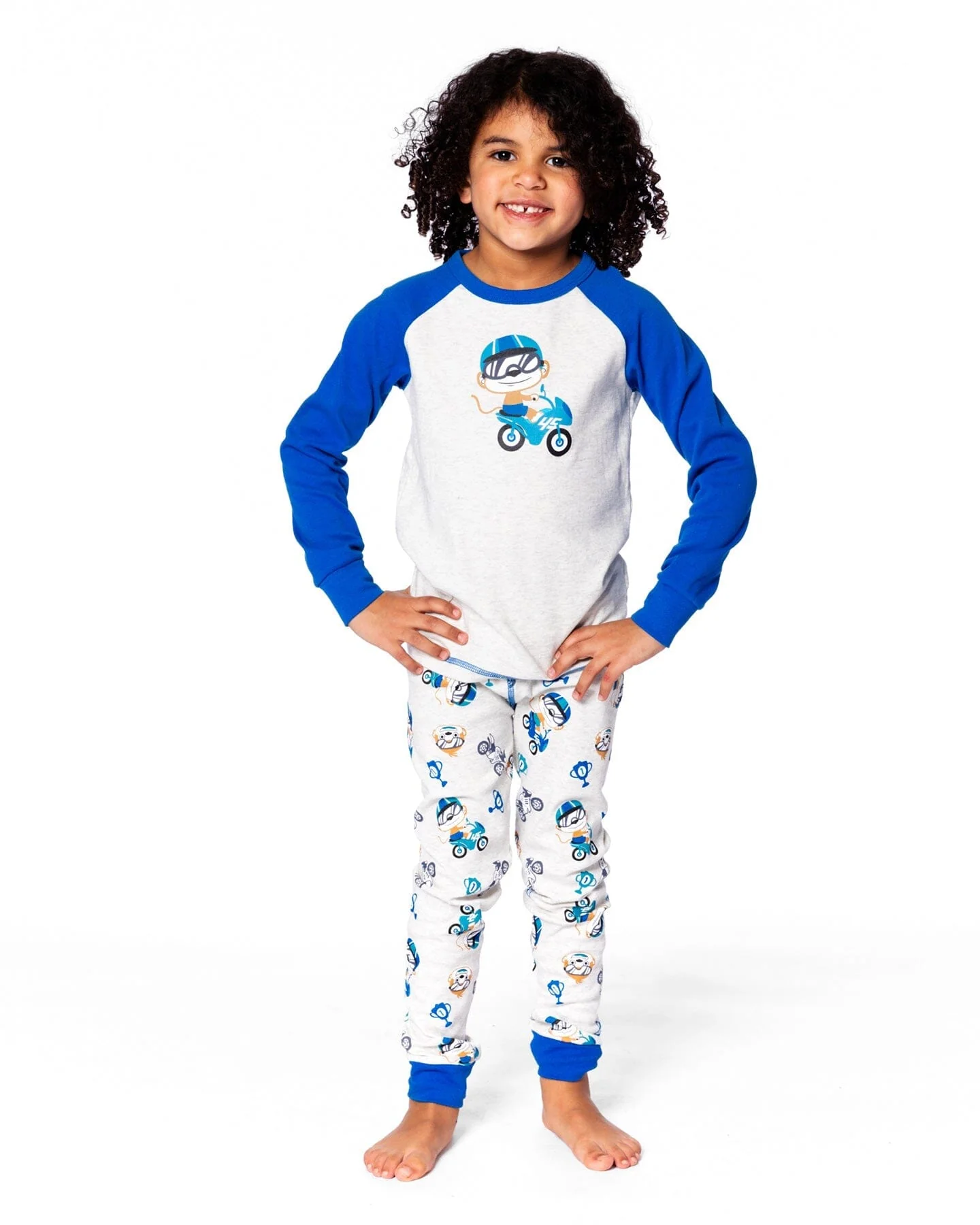 Two-Piece Organic Cotton Pajama Set Beige Monkey Print - Deux par Deux