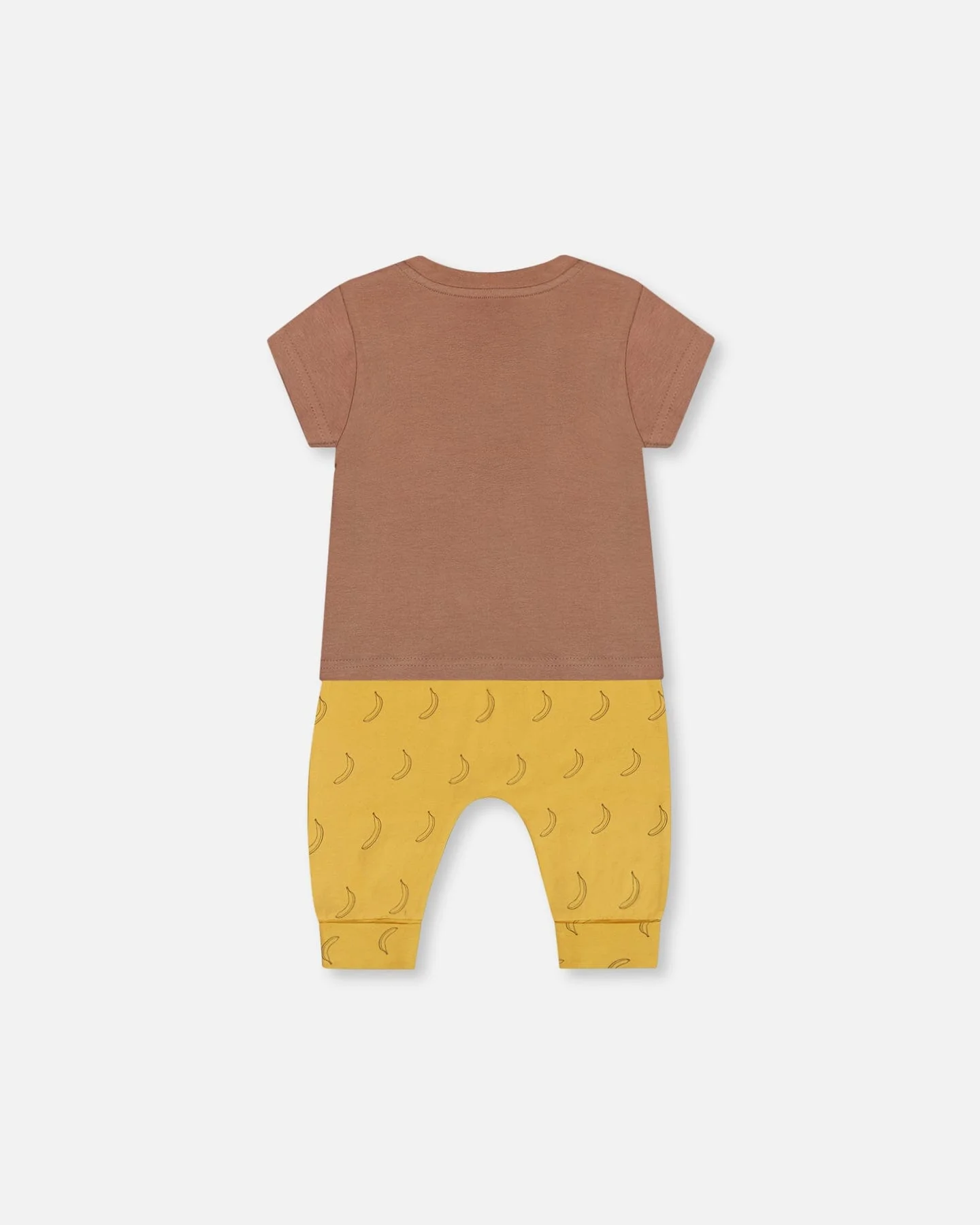 Printed Organic Cotton Top And Pant Set Yellow Bananas And Brown - Deux par Deux