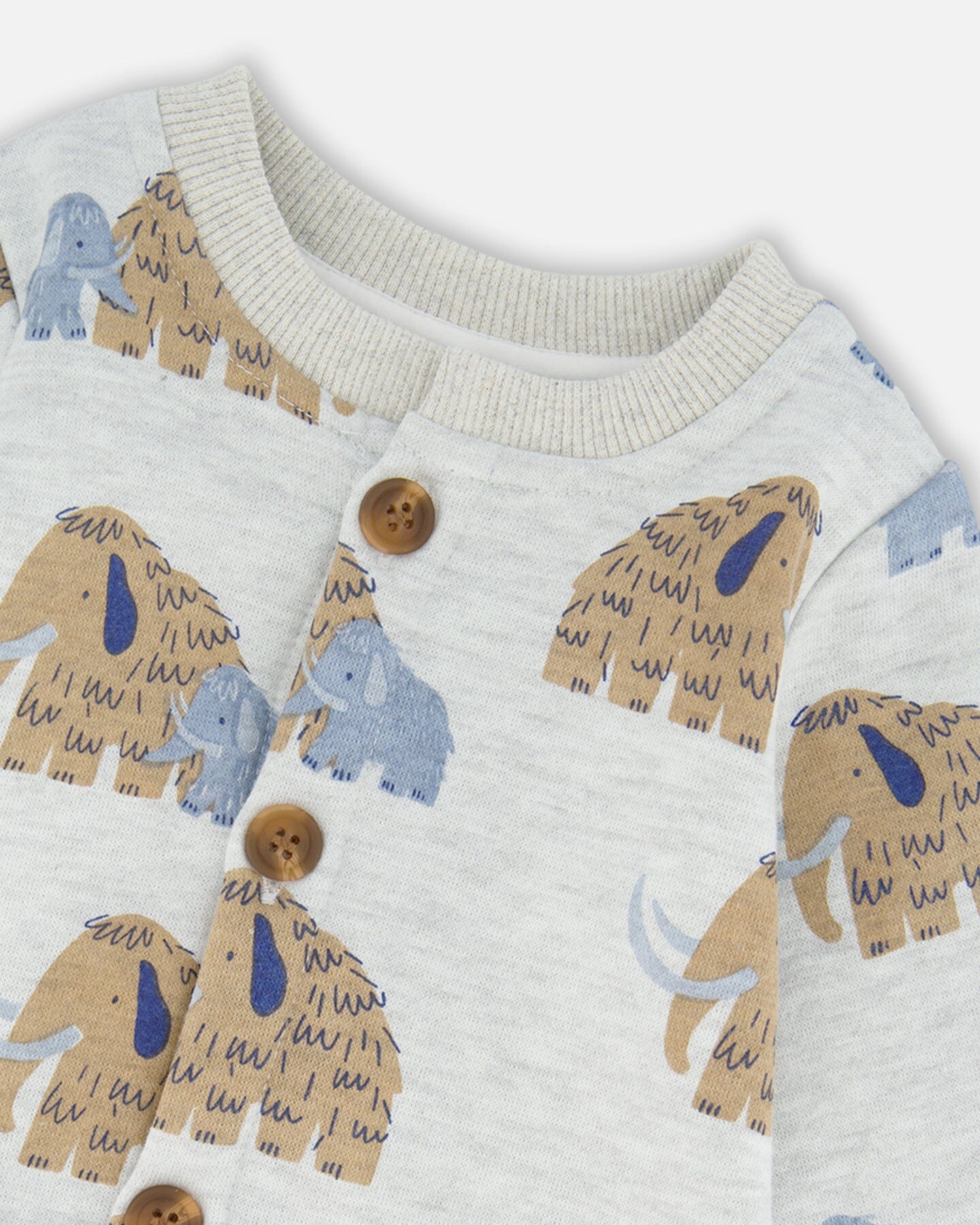 One-Piece Fleece Romper Beige Mammoth Print - Deux par Deux