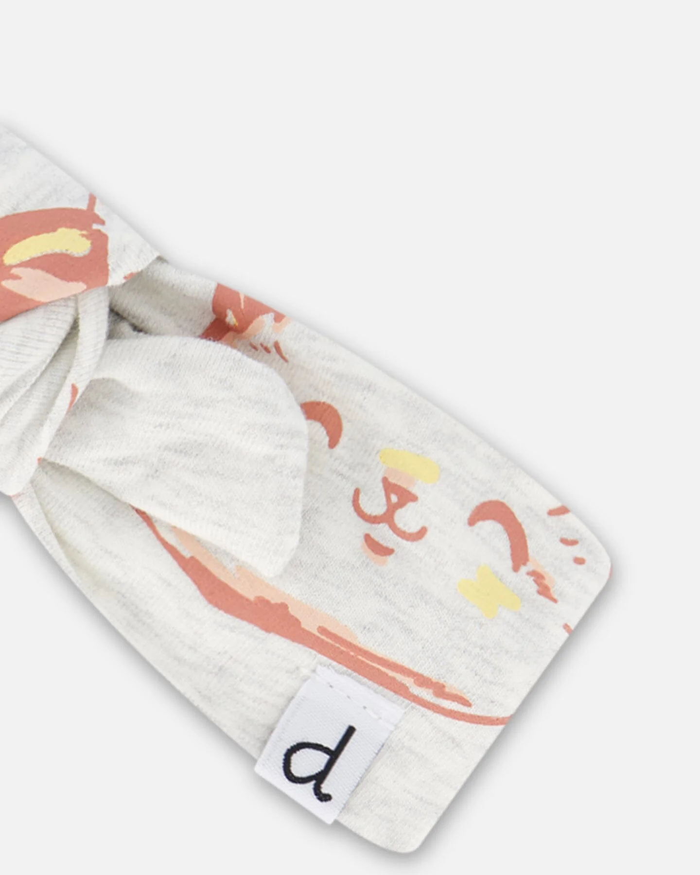 Organic Cotton Headband Heather Beige With Printed Cat - Deux par Deux