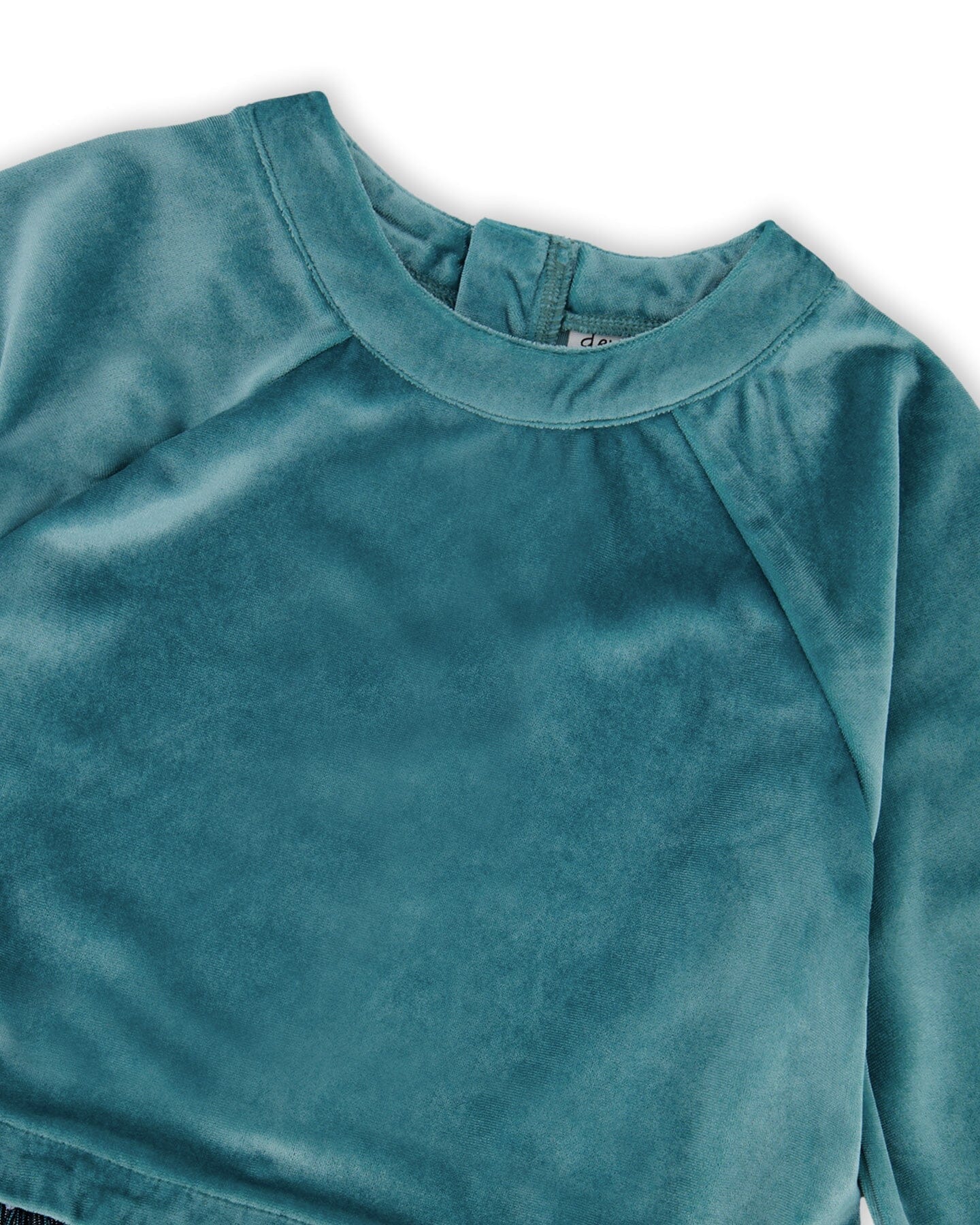 Long Sleeve Bi-Material Velvet And Pleated Mesh Dress Teal Blue - Deux par Deux