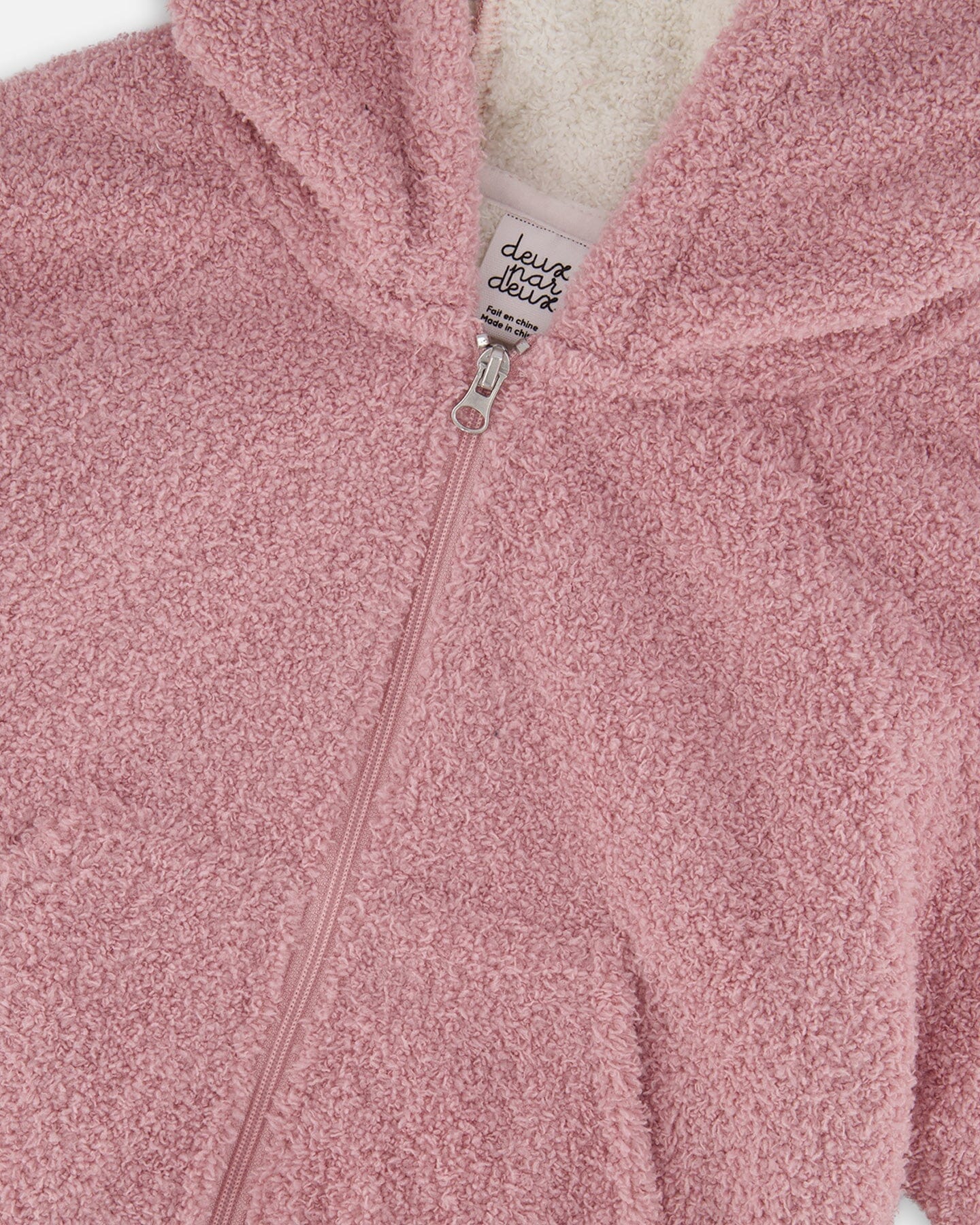 Hooded Full Zip Cat Plush Jacket Dusty Pink - Deux par Deux