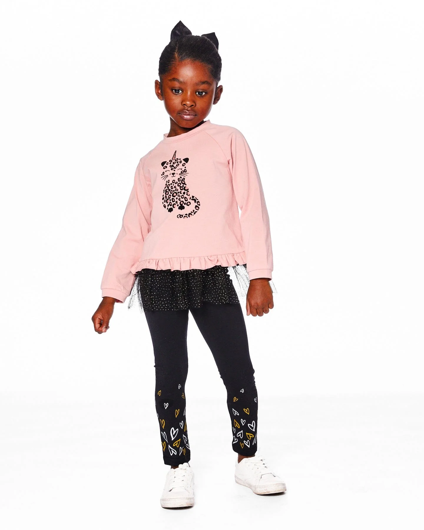 Organic Cotton Leggings Dusty Pink With Hearts Print - Deux par Deux