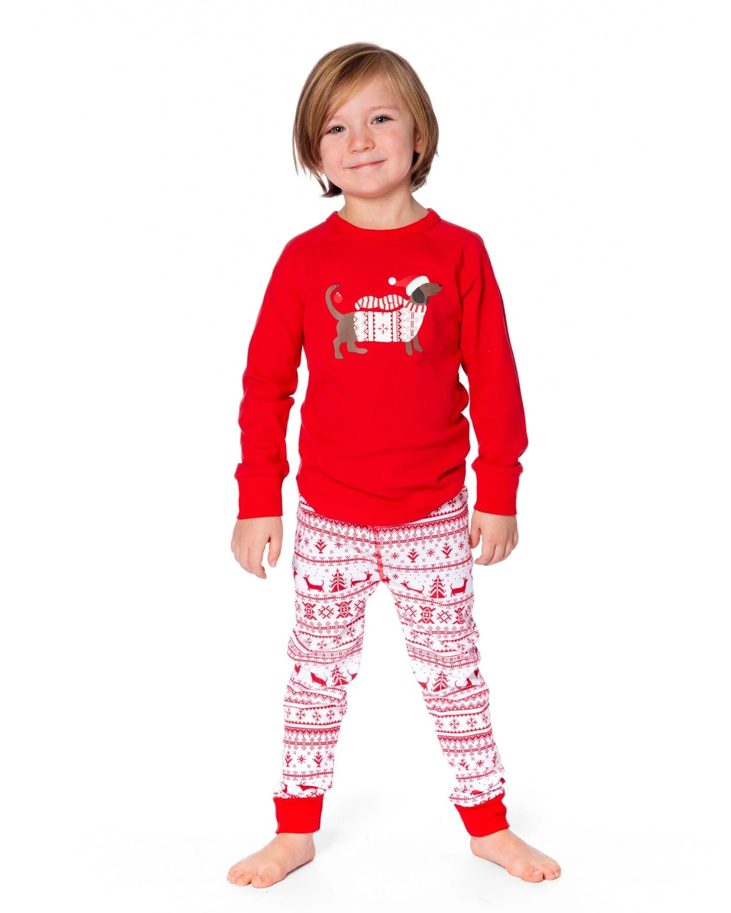 Organic Cotton Two-Piece Pajamas Red And White Fairisle - Deux par Deux