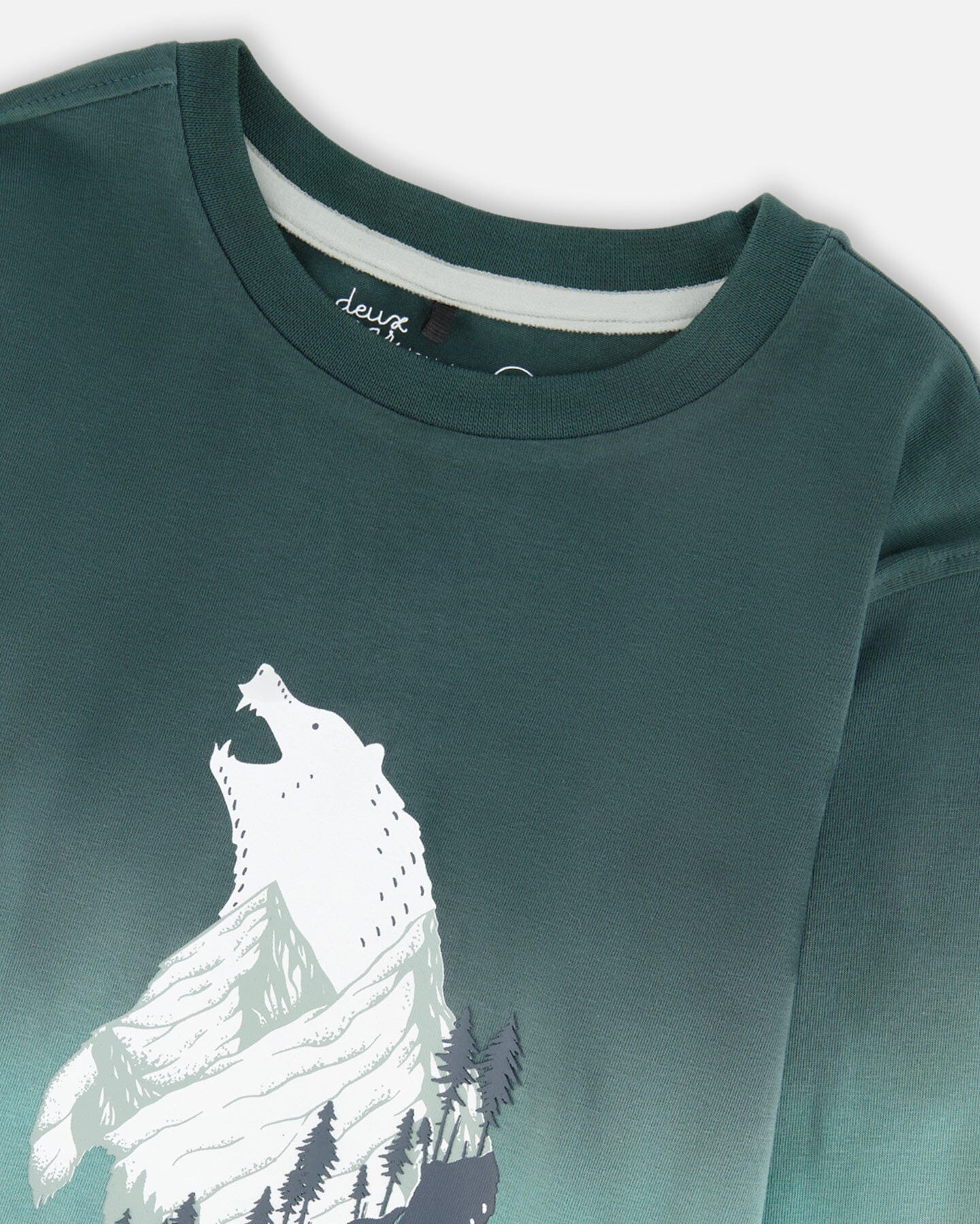 Long Sleeve Organic Cotton Gradient Jersey Tee Bottle Green - Deux par Deux