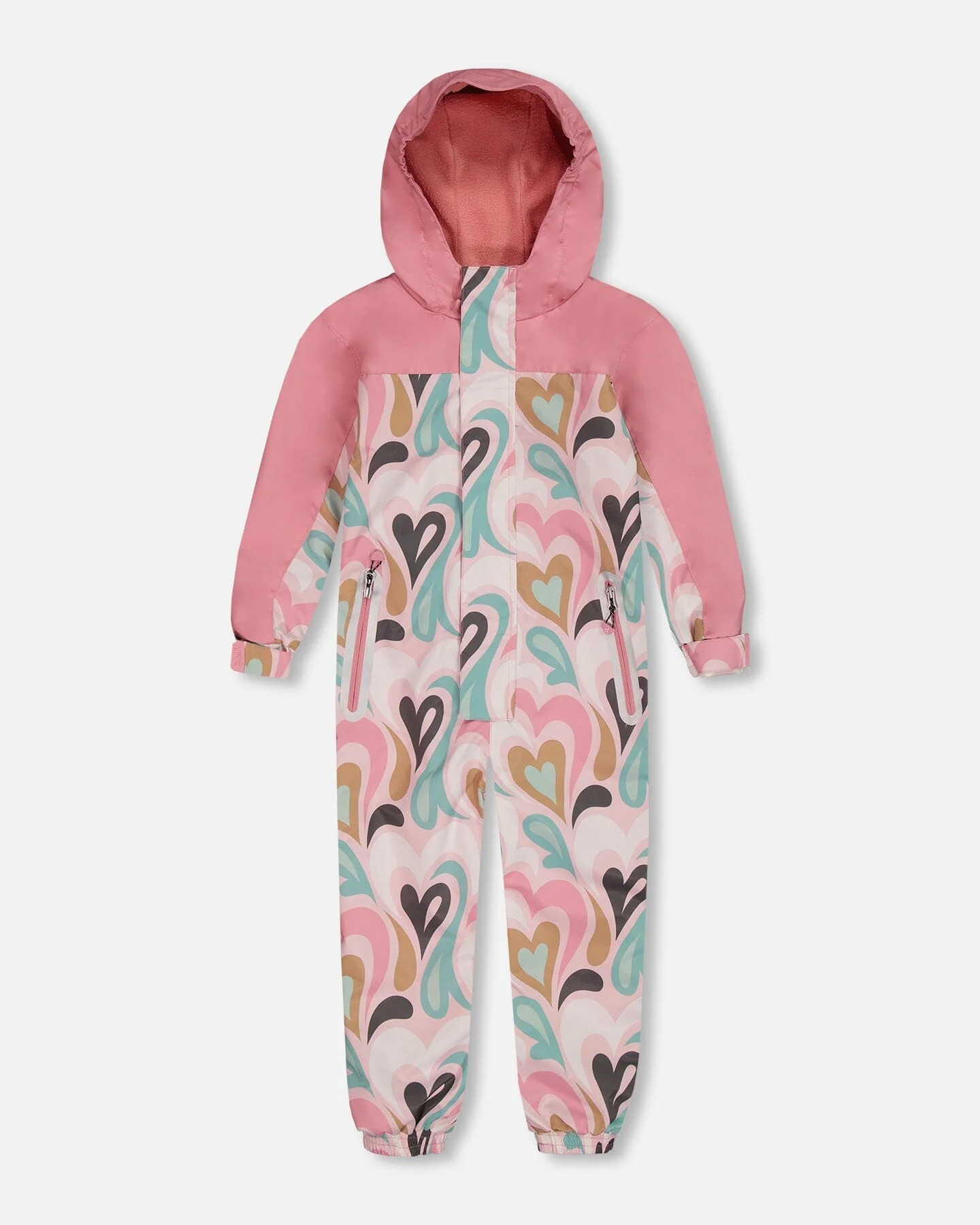 Printed Mid-Season One-Piece Outerwear Light Pink With Hearts - Deux par Deux