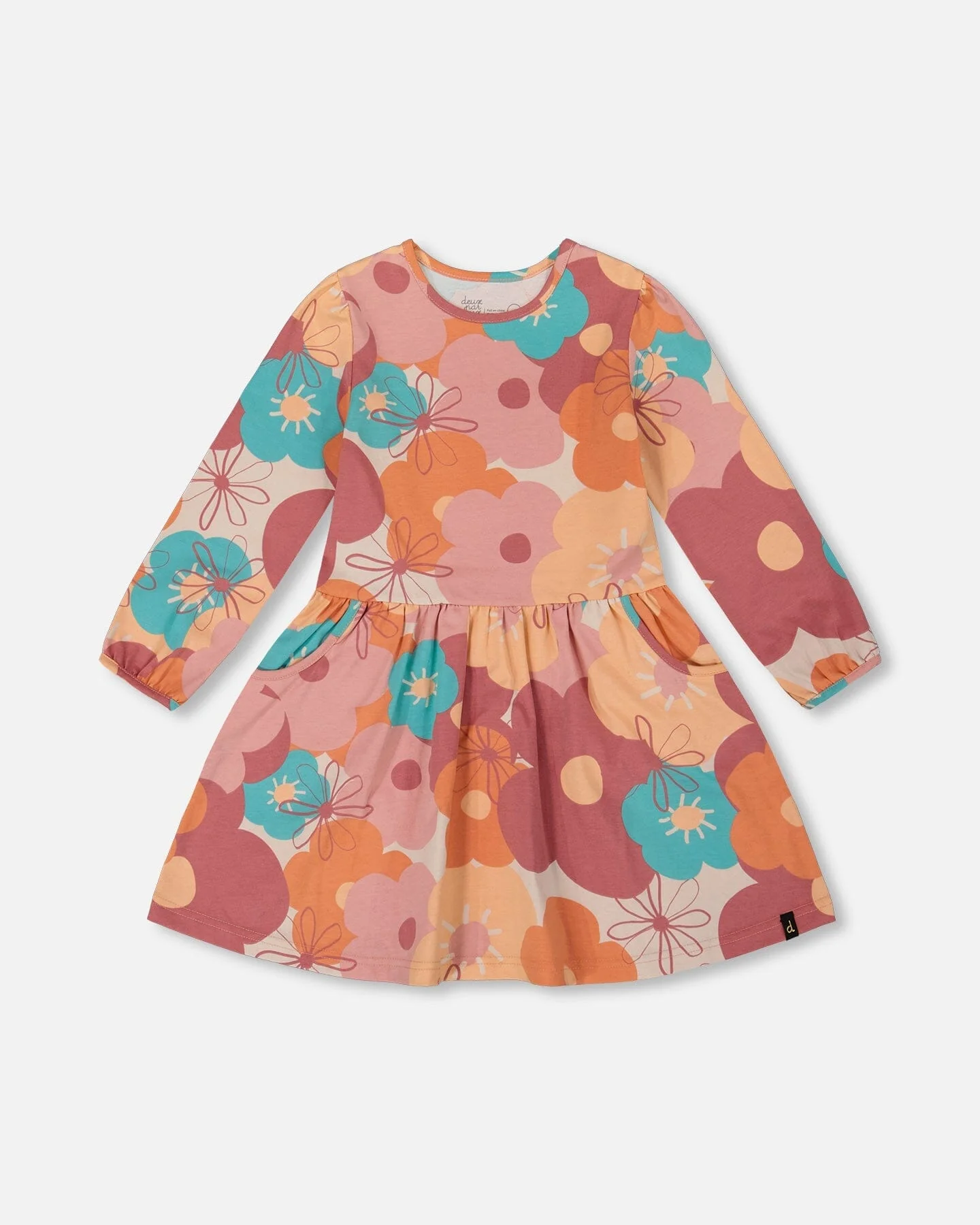 Organic Cotton Dress With Coral Flowers - Deux par Deux