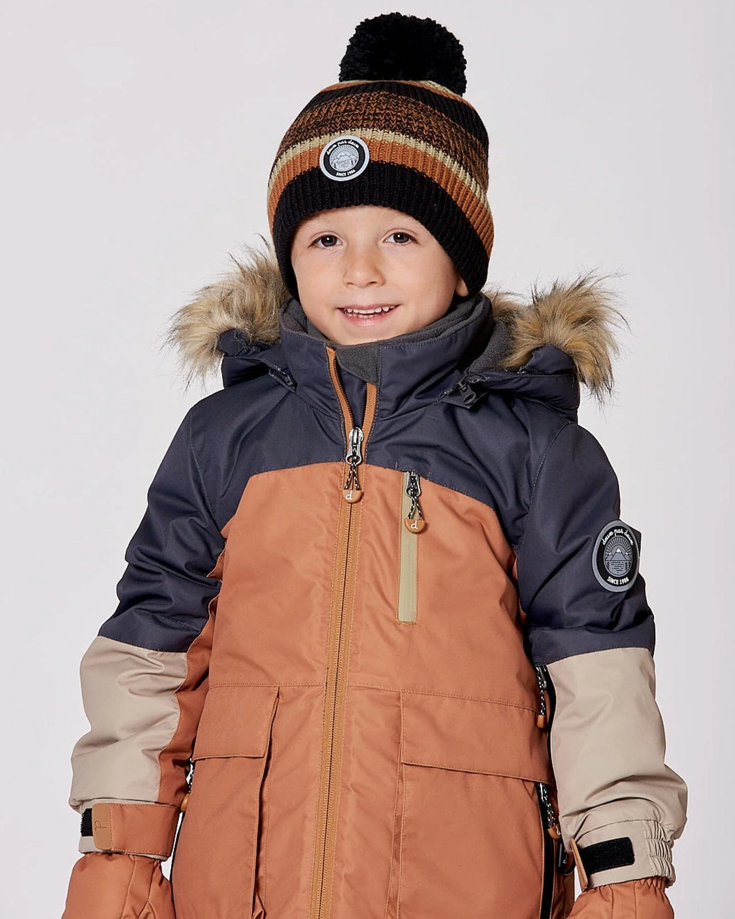 Lined Knit Pompom Hat Black And Brown - Deux par Deux