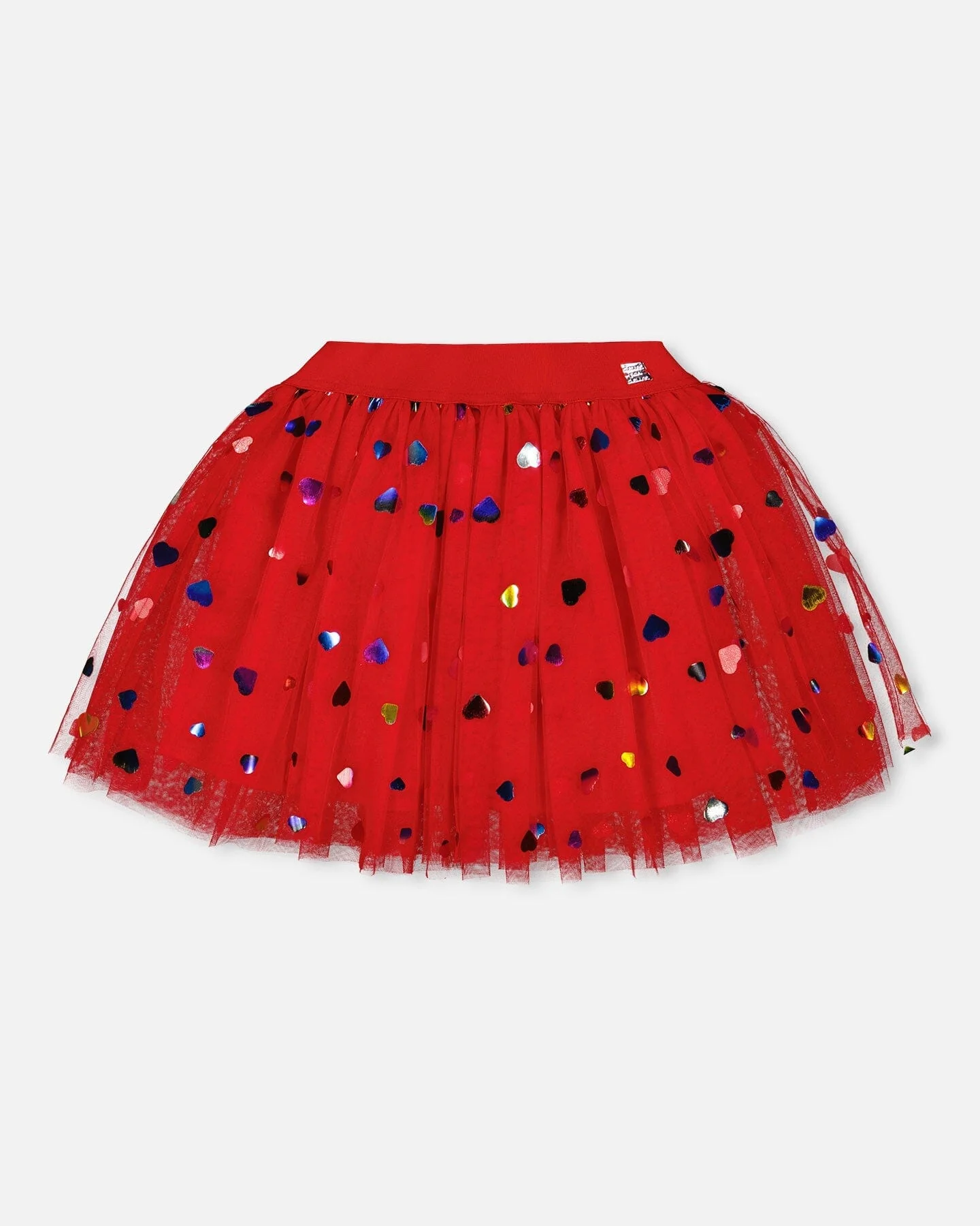 Tulle Skirt Red With Iridescent Heart Confettis - Deux par Deux