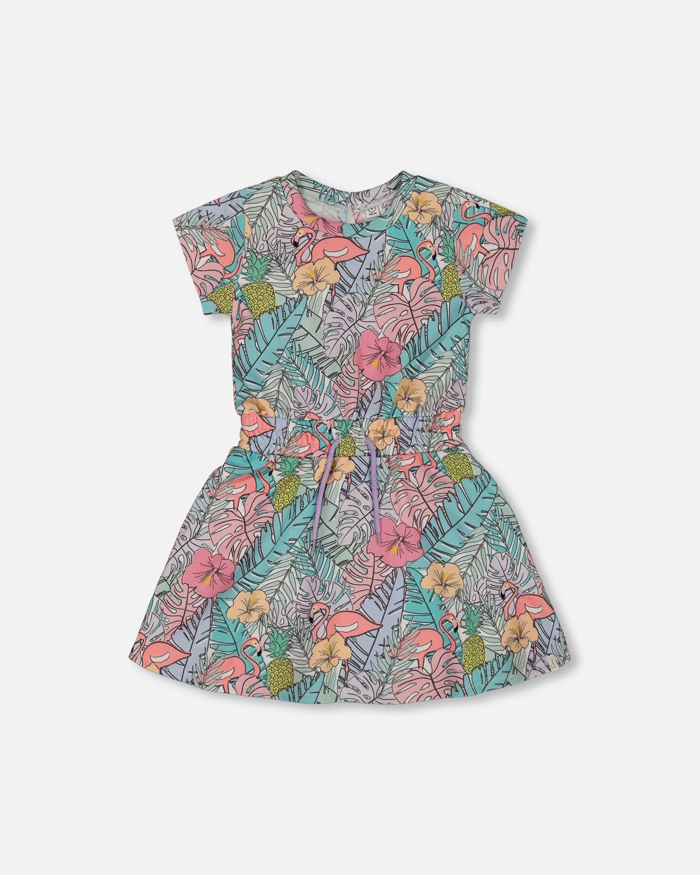 Printed French Terry Dress Lilac Tropical And Pink Flamingos - Deux par Deux