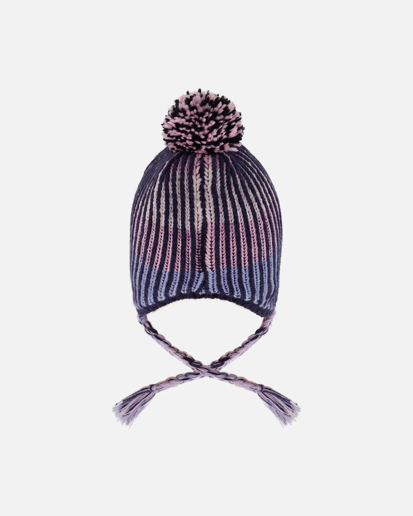 Lined Peruvian Knit Pompom Hat Black And Purple - Deux par Deux
