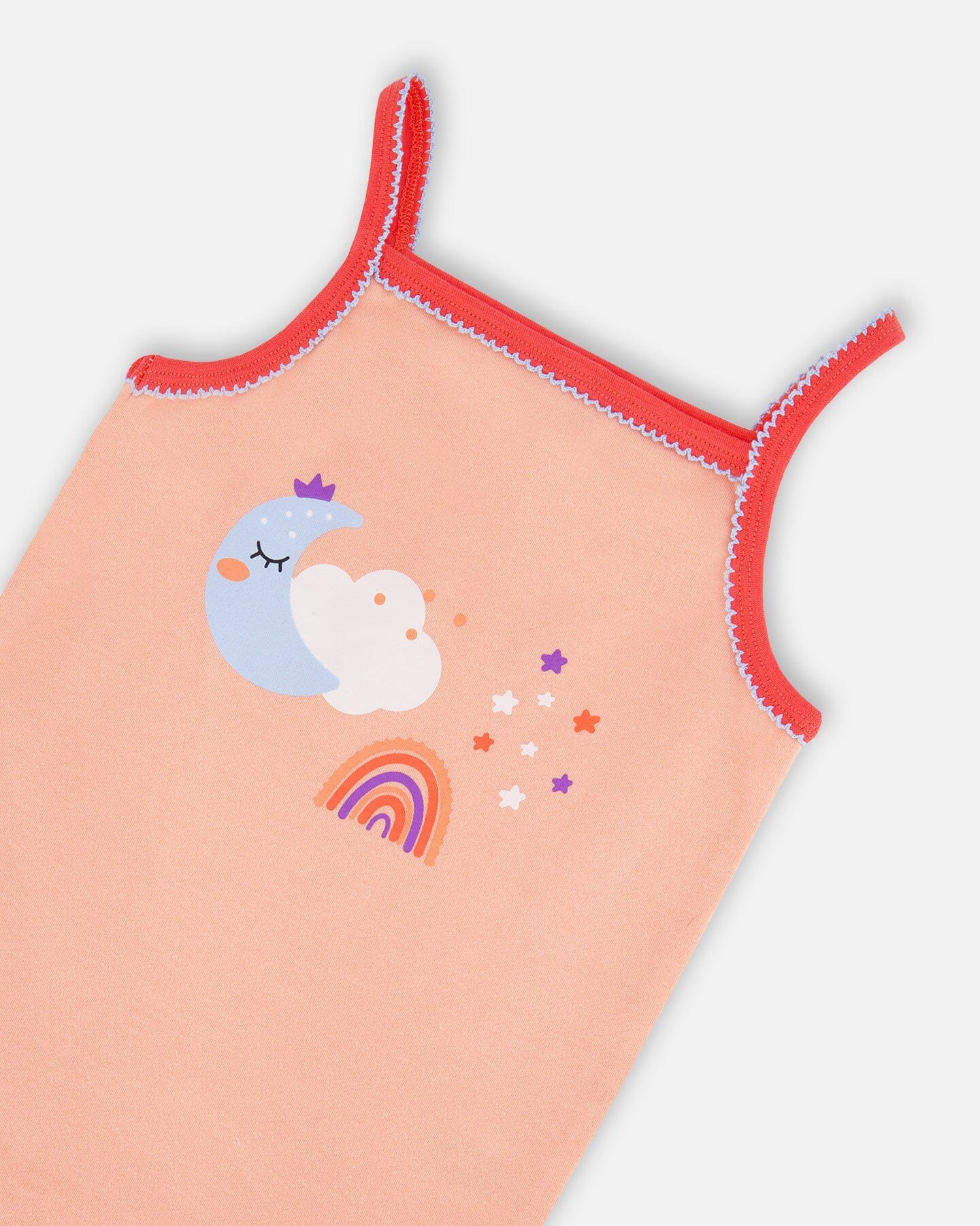 Organic Cotton Tank Top And Shorts Pajama Set Rainbow On Light Coral - Deux par Deux