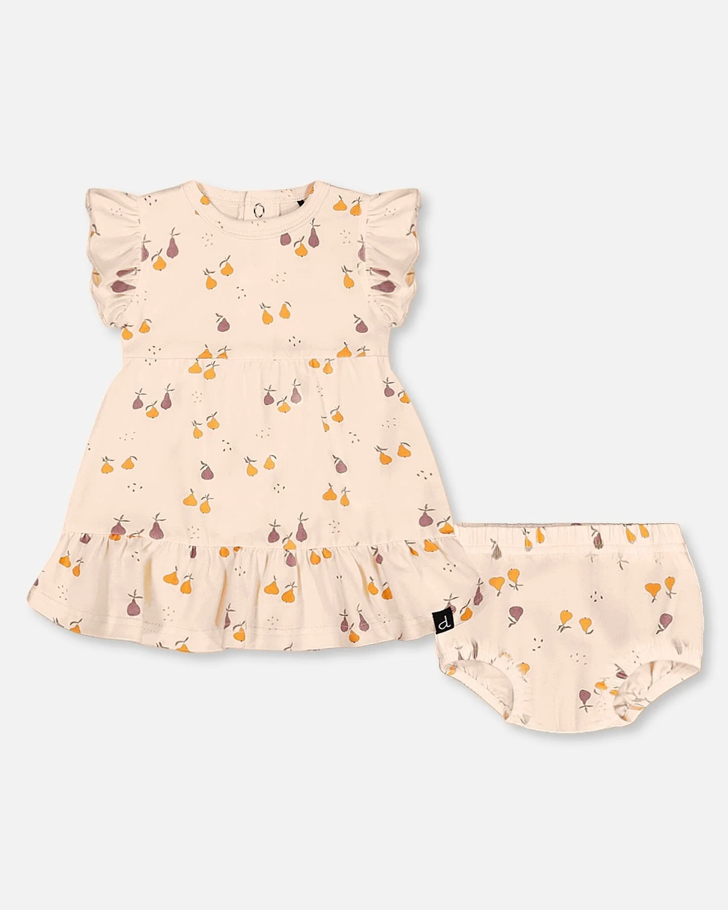 Printed Organic Cotton Dress And Bloomer Set Peach With Pears - Deux par Deux