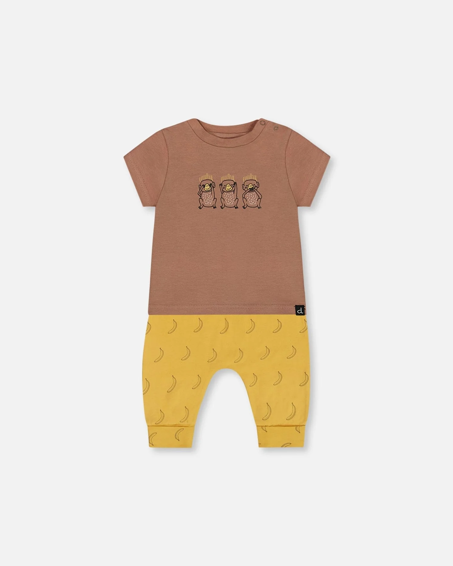 Printed Organic Cotton Top And Pant Set Yellow Bananas And Brown - Deux par Deux