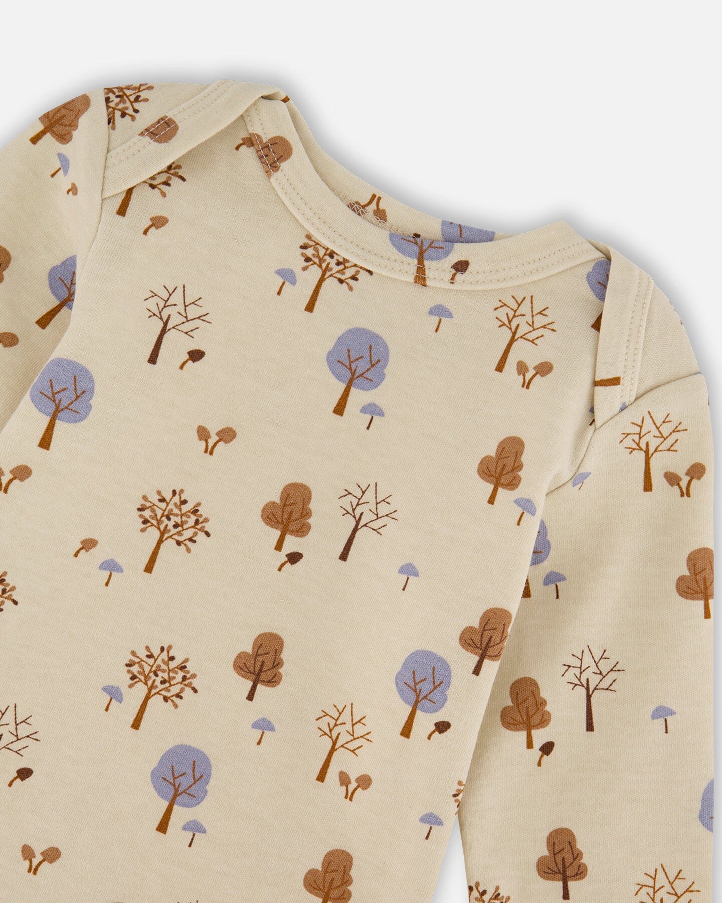 Organic Cotton Onesie Beige Tree Print - Deux par Deux