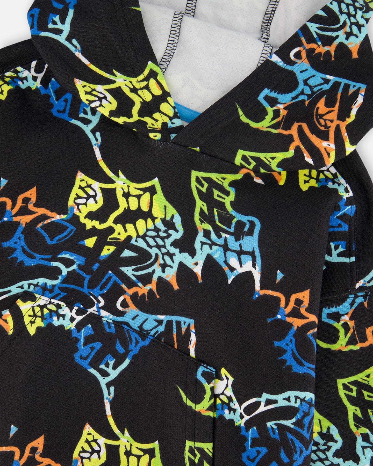 Printed Hooded Fleece Sweatshirt Black - Deux par Deux