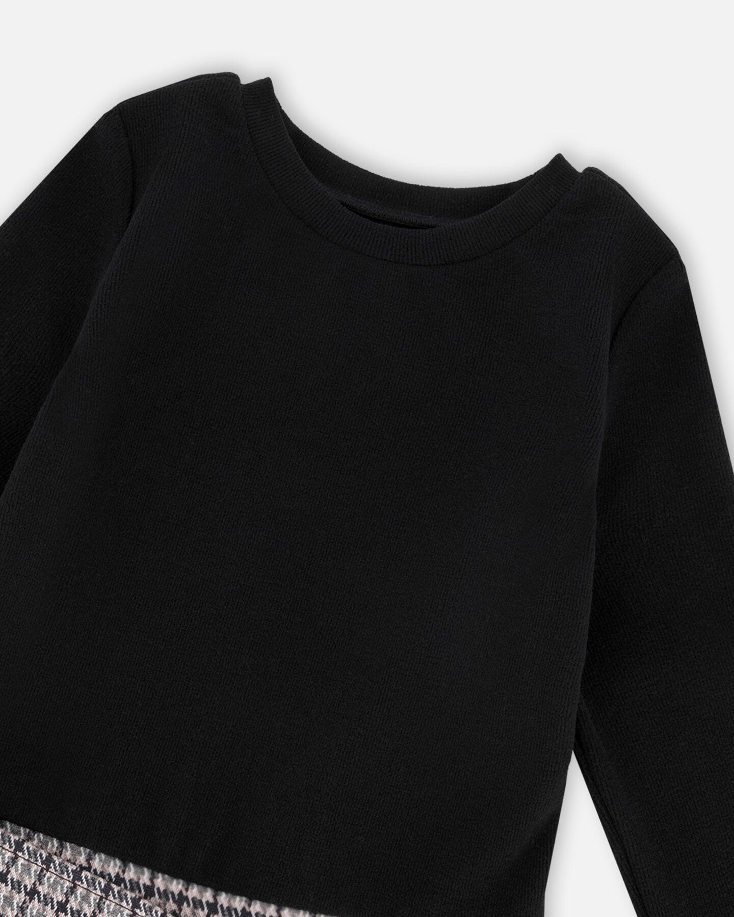 Bi-Material Dress Black And Houndstooth - Deux par Deux