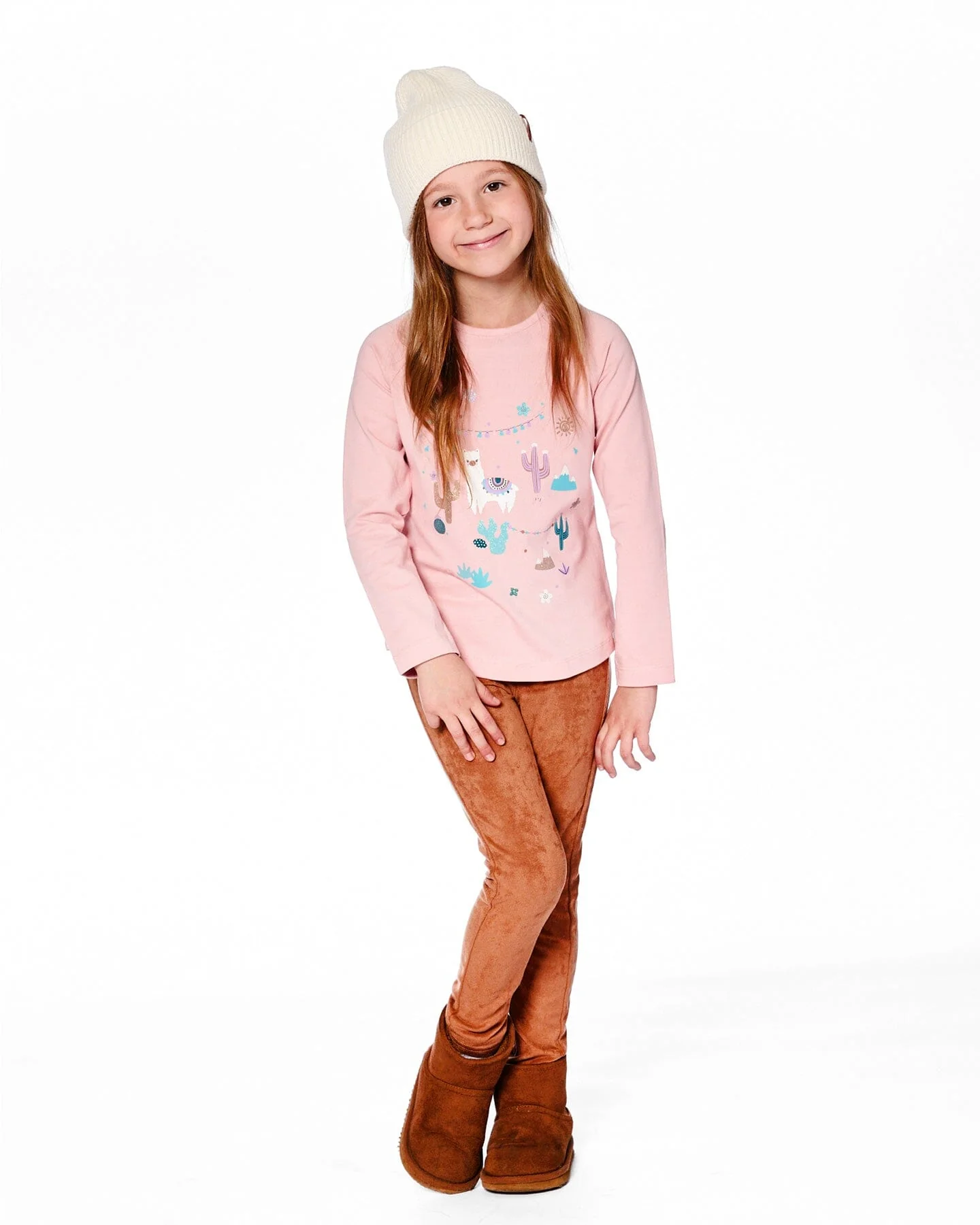 Organic Cotton T-Shirt Dusty Pink With Llama - Deux par Deux