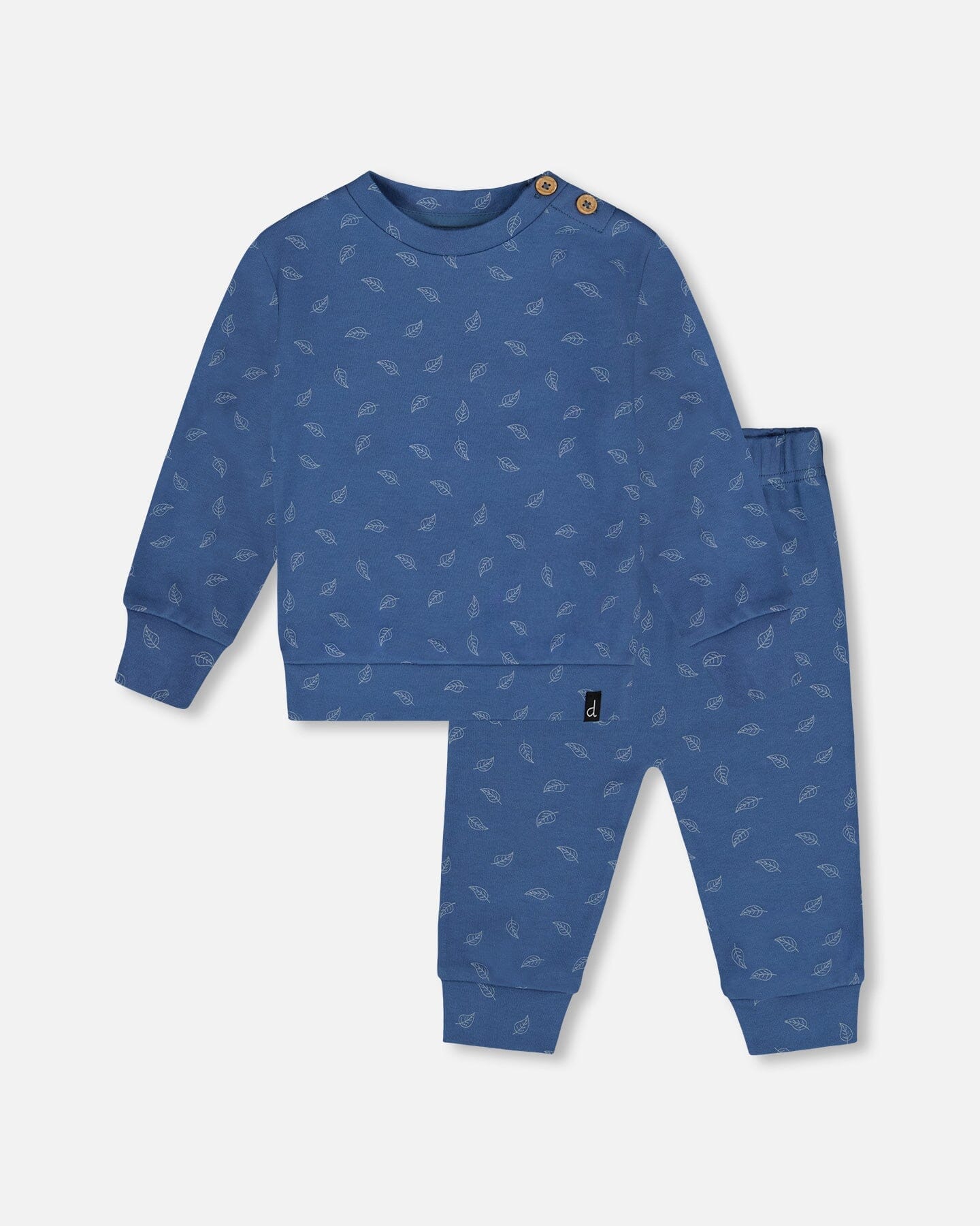 Organic Cotton Pant And Top Set Blue Leaf Print - Deux par Deux