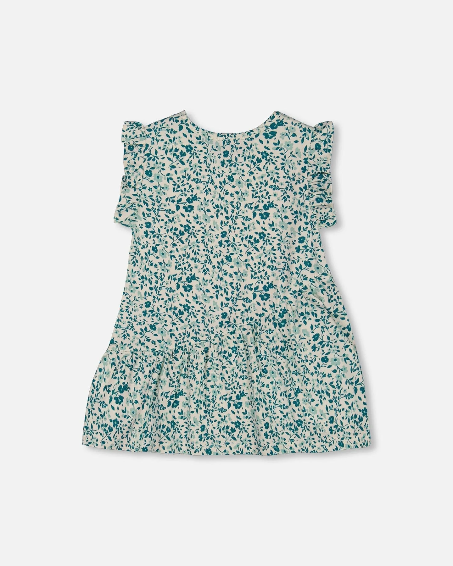 Printed Organic Cotton Tunic Top Small Turquoise Flowers - Deux par Deux