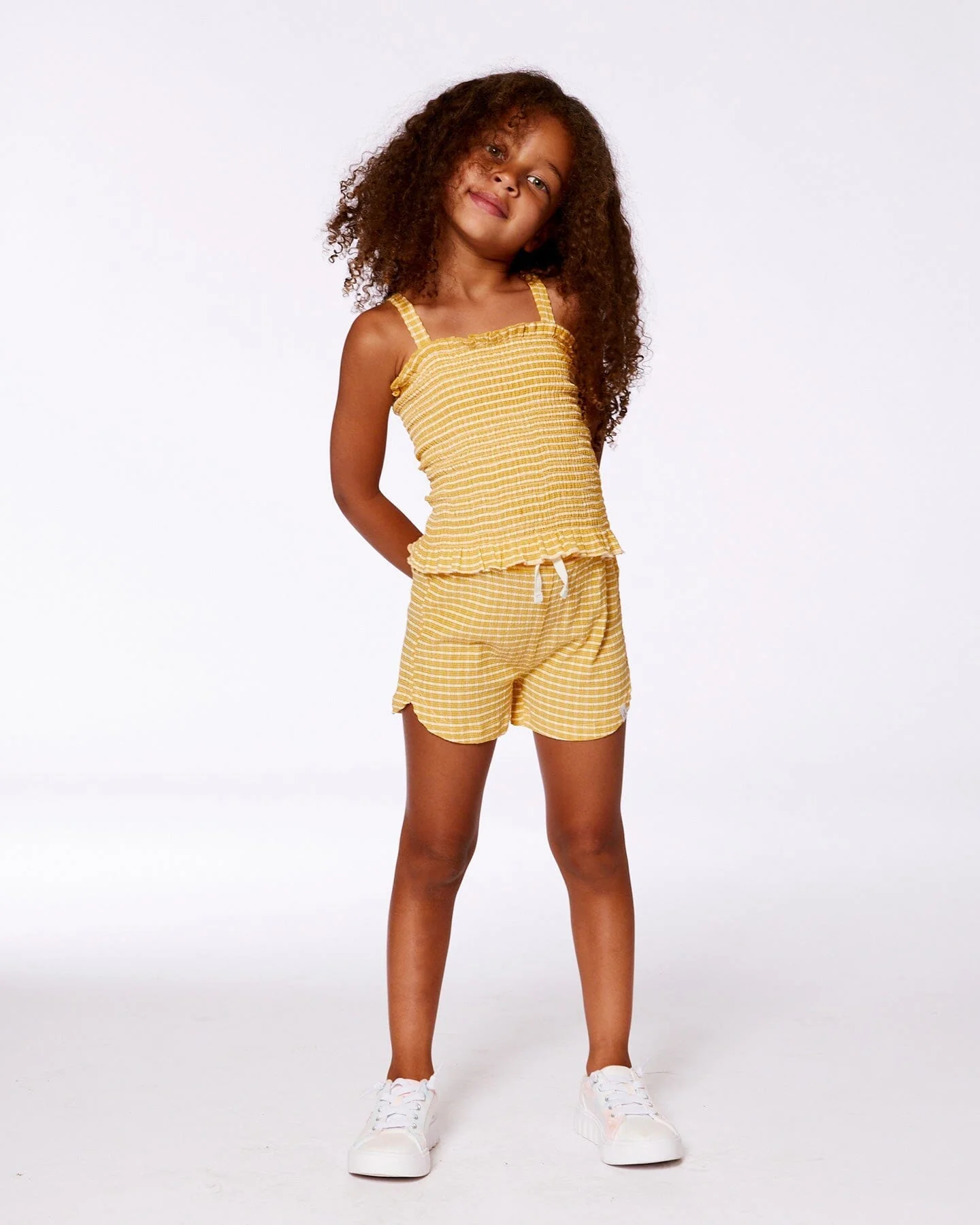 Smocked Tank Top Pale Yellow And White - Deux par Deux