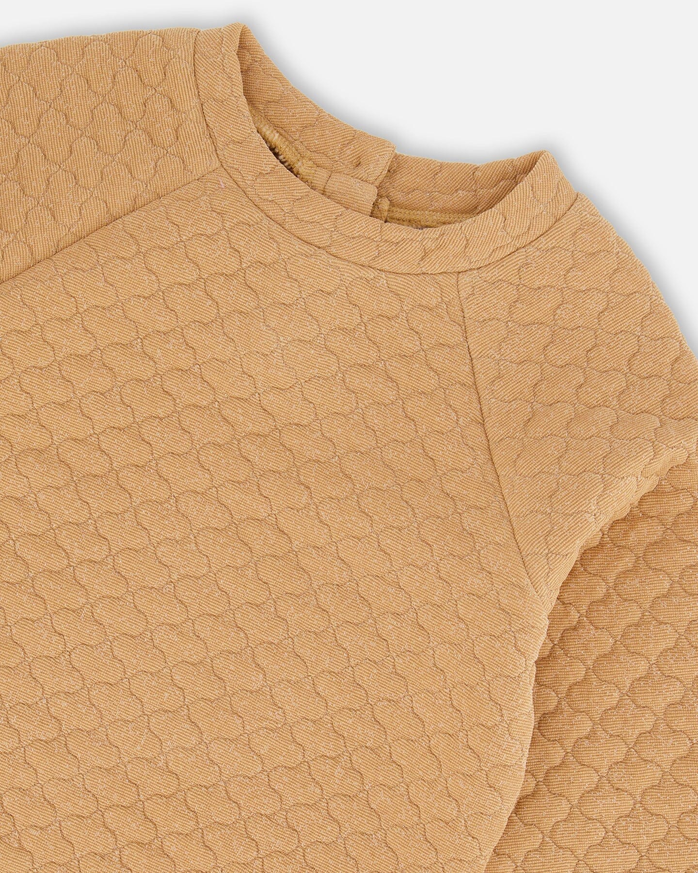 Long Sleeve Shiny Quilted Dress With Pocket Golden Brown - Deux par Deux