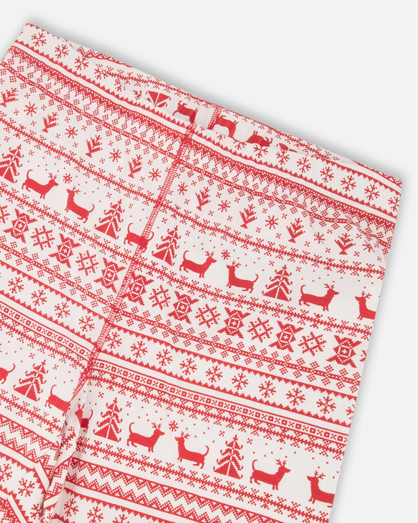 Adult Women Organic Cotton Two-Piece Pajamas Red And White Fairisle - Deux par Deux