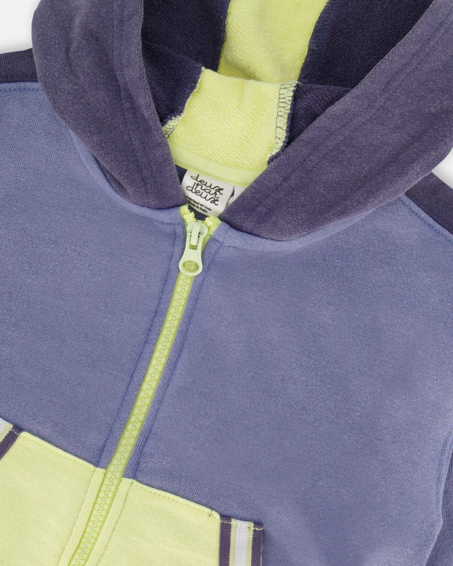 French Terry Hooded Cardigan Blue And Lime - Deux par Deux