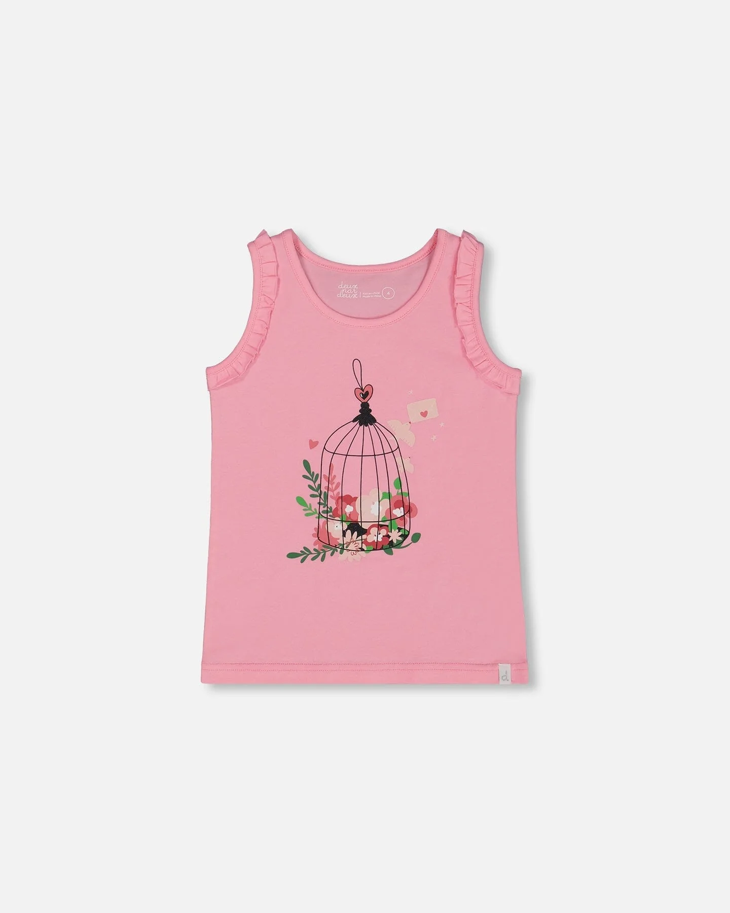 Organic Cotton Tank With Frills Candy Pink - Deux par Deux