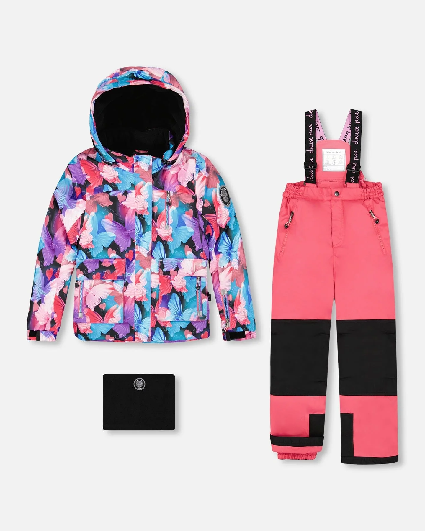 Two-Piece Play Snowsuit Flash Coral With Butterfly Print Jacket - Deux par Deux