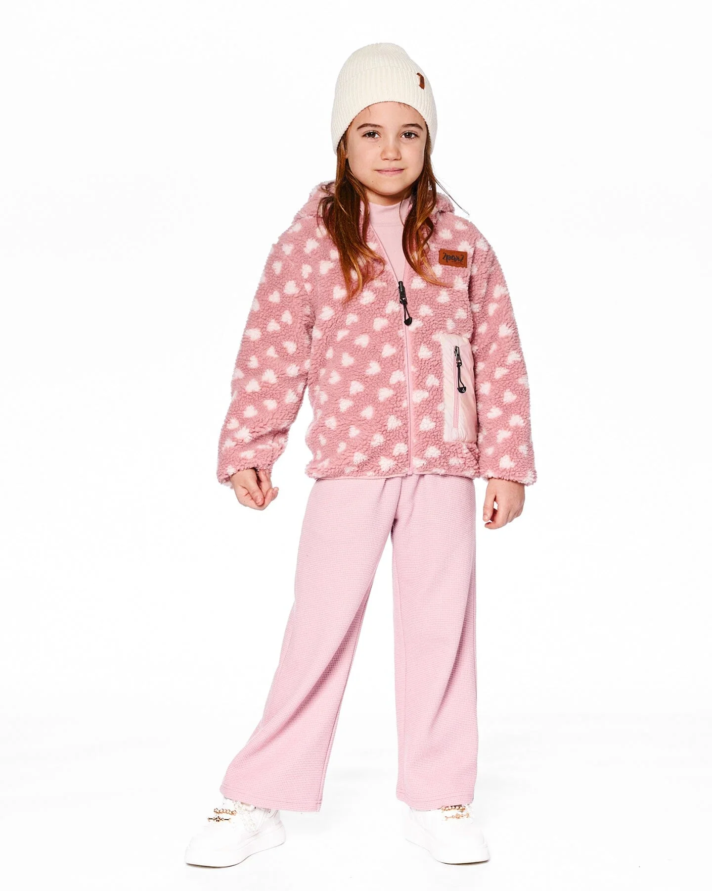 Reversible Mid-Season Sherpa Jacket Pink Heart - Deux par Deux