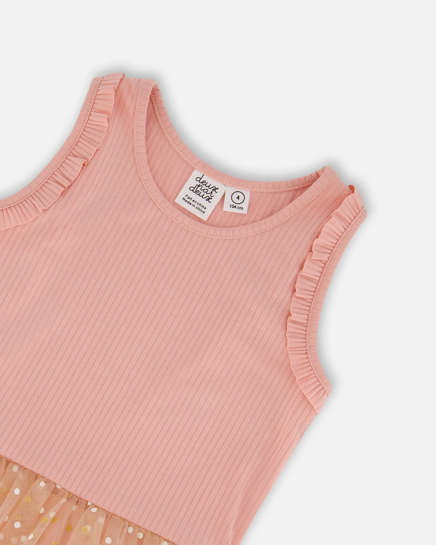 Bi-Material Dress With Printed Dots On Mesh Skirt Warm Old Pink - Deux par Deux