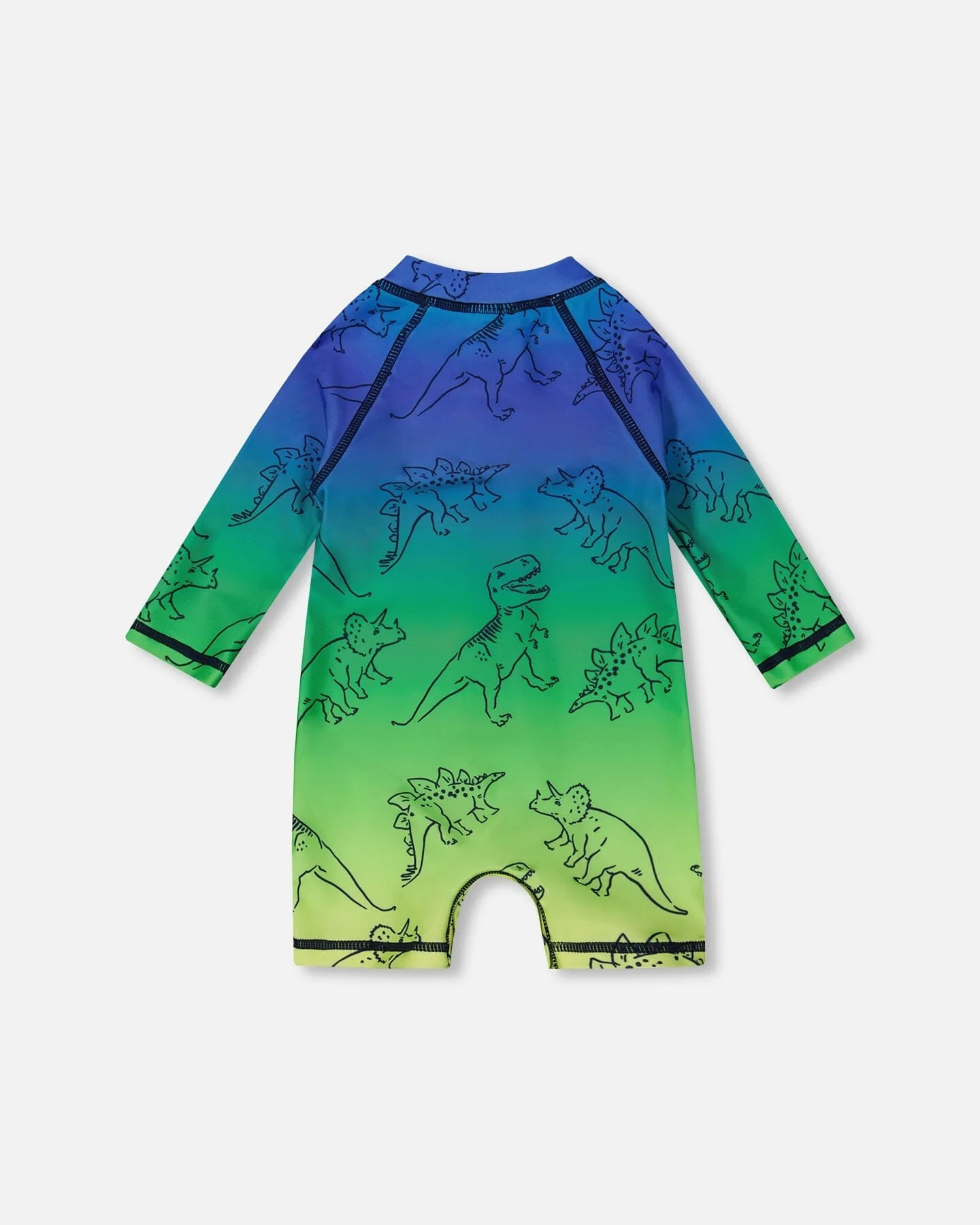 Printed Long Sleeve One-Piece Rashguard Vibrant Blue And Green Dino - Deux par Deux