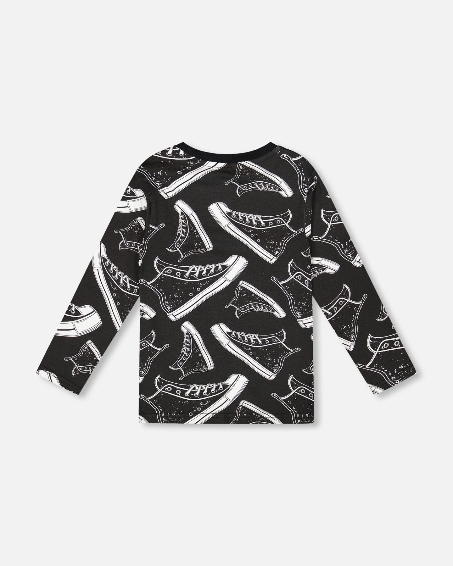 Long Sleeve Organic Cotton Allover Print Tee Black - Deux par Deux