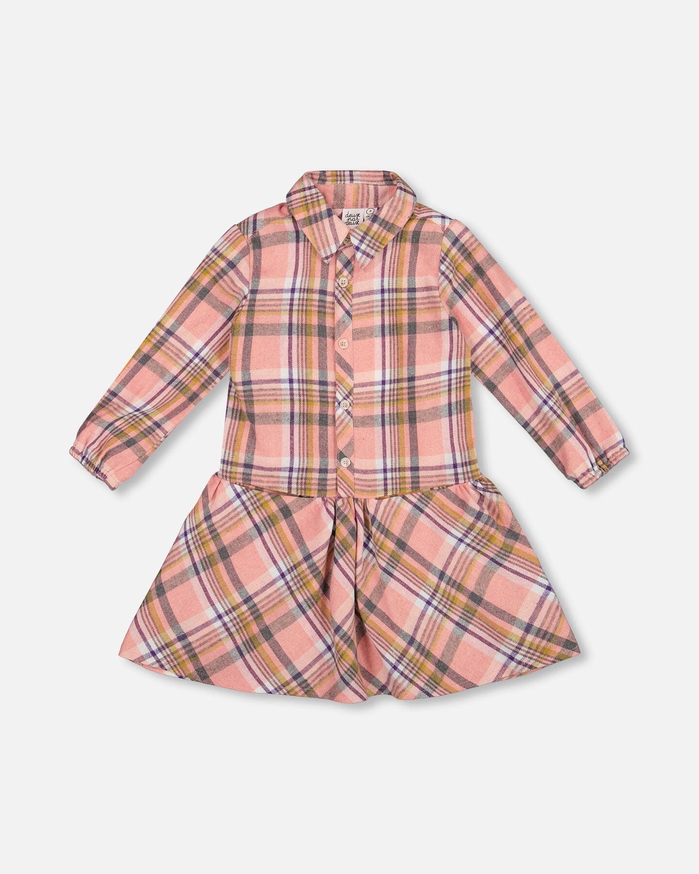 Shirt Plaid Dress With Frill Pink, Yellow And Gray - Deux par Deux