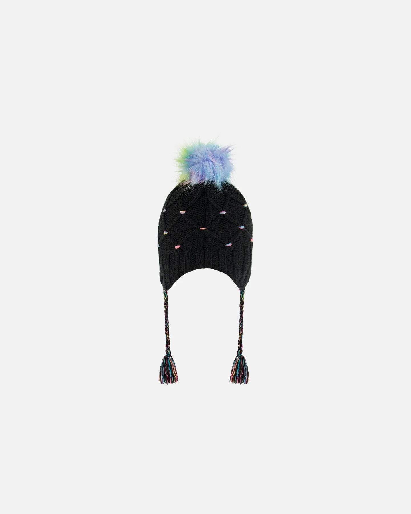 Peruvian Knit Hat Black With Multicolor Dots - Deux par Deux