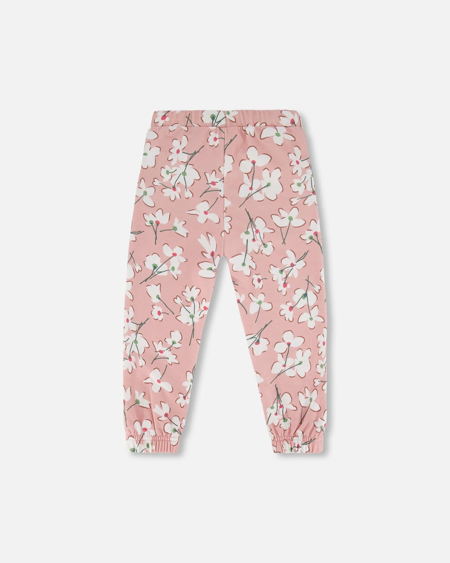 French Terry Sweatpant Pink Jasmine Flower Print - Deux par Deux