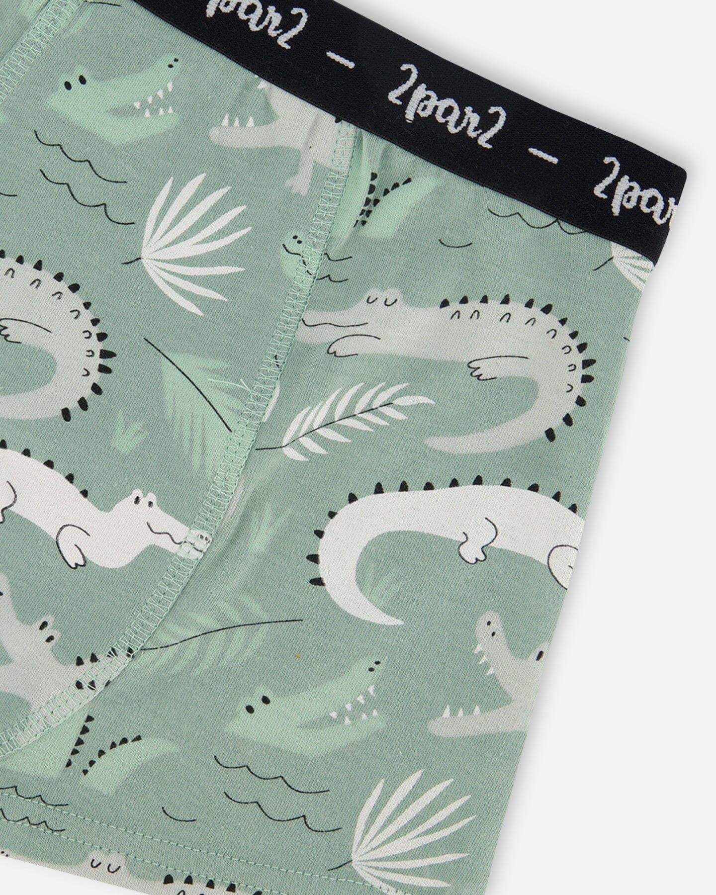 Printed Organic Cotton Boxer Shorts Light Sage And Gray Crocodile - Deux par Deux