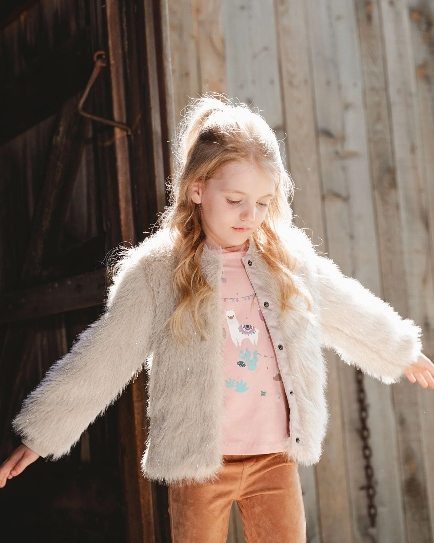 Organic Cotton T-Shirt Dusty Pink With Llama - Deux par Deux