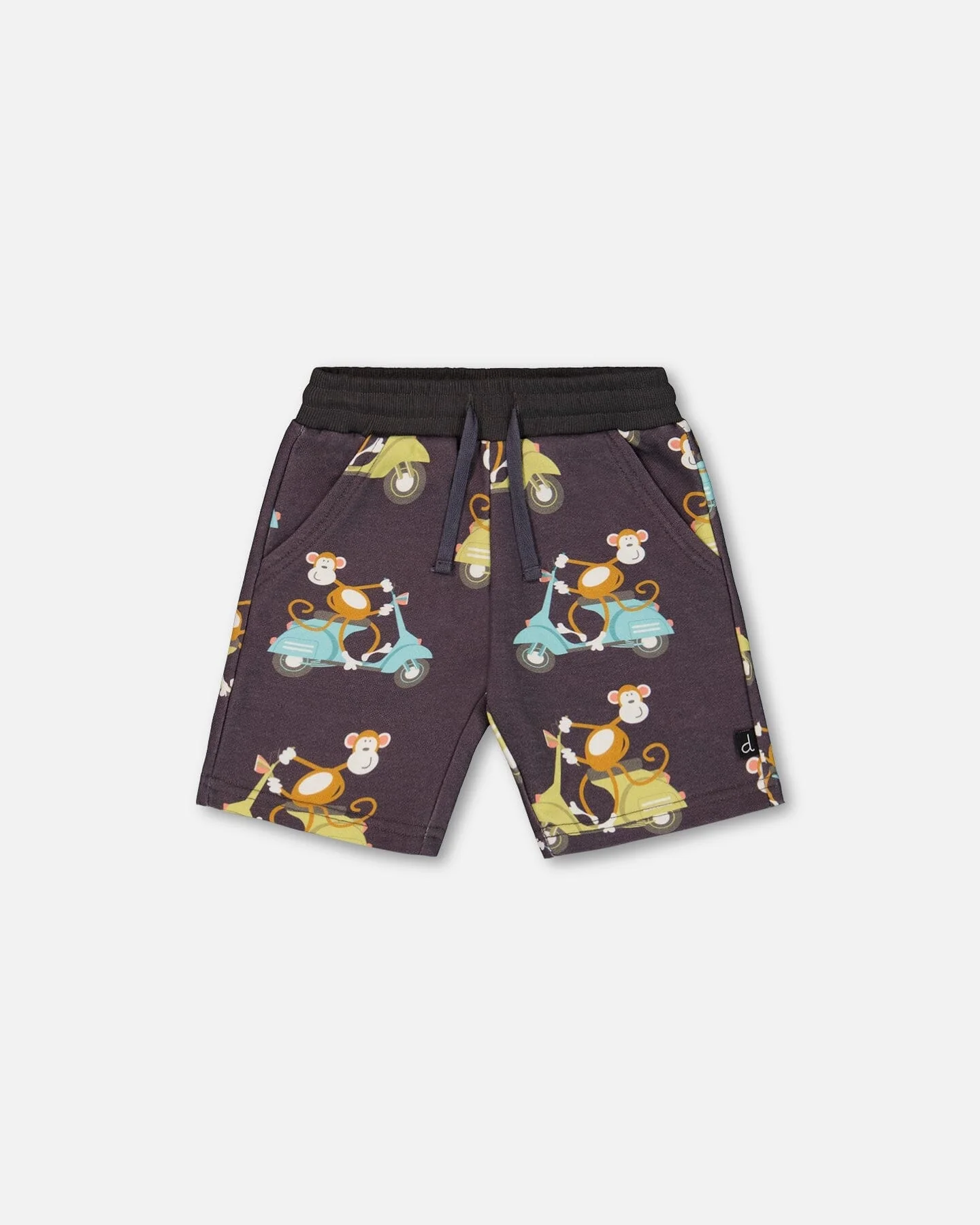 Printed French Terry Short Monkey On Navy Moped - Deux par Deux