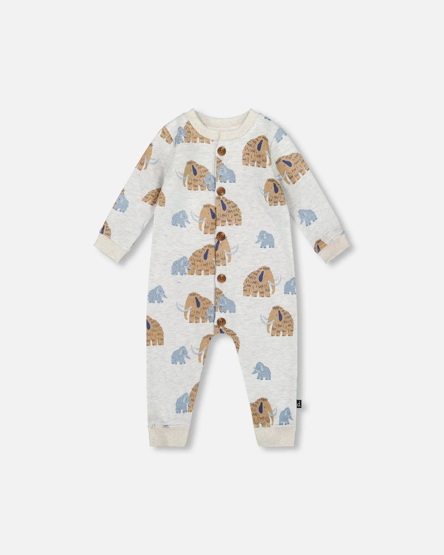 One-Piece Fleece Romper Beige Mammoth Print - Deux par Deux