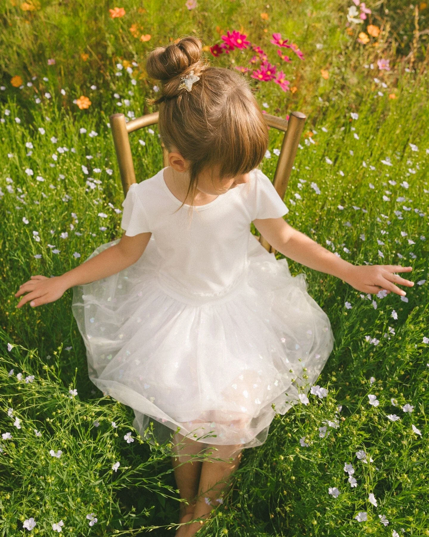 Bi-Material Dress With Glitter Hearts Skirt Snow White - Deux par Deux