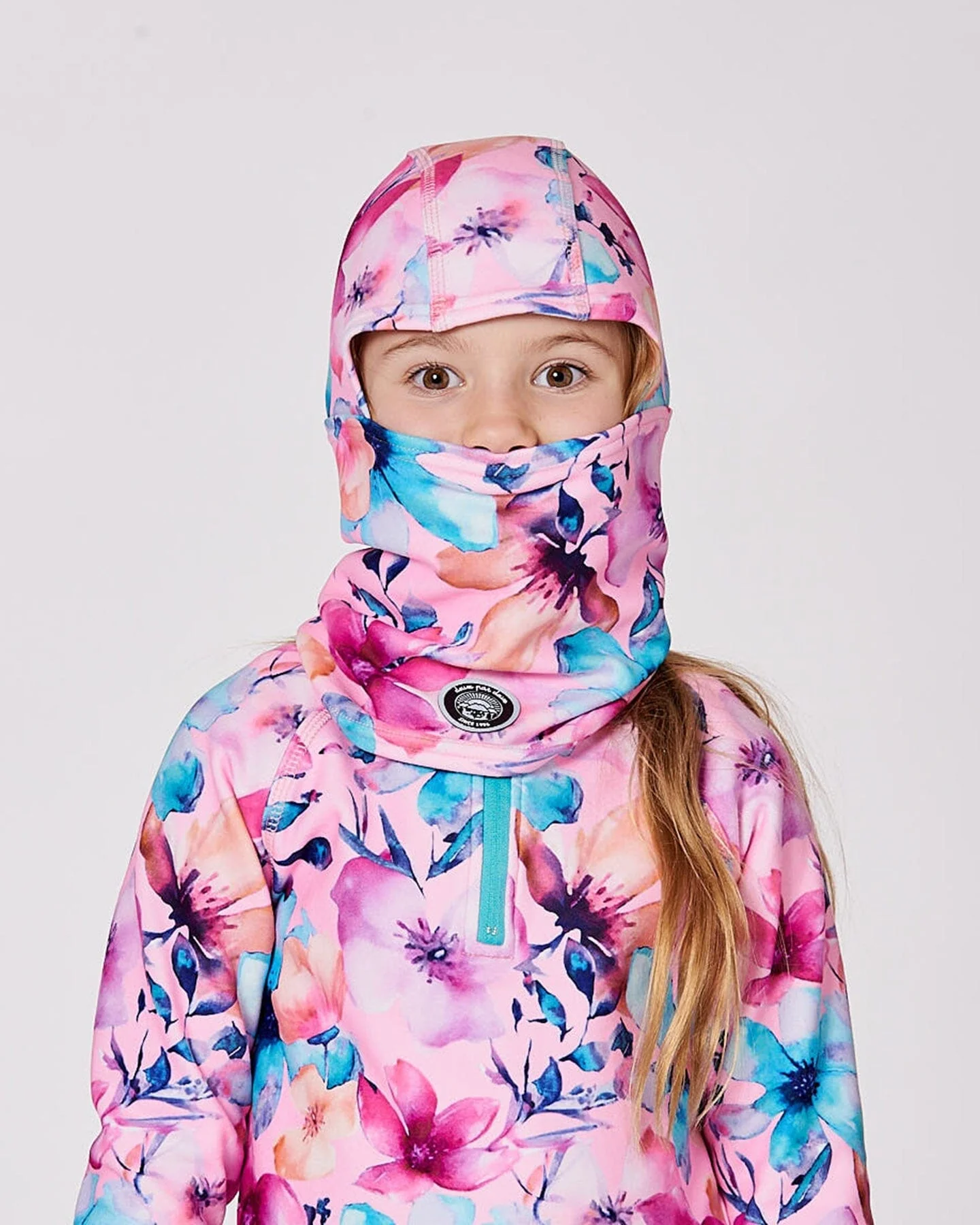 Brushed Jersey Balaclava Pink Watercolor Flower Print - Deux par Deux